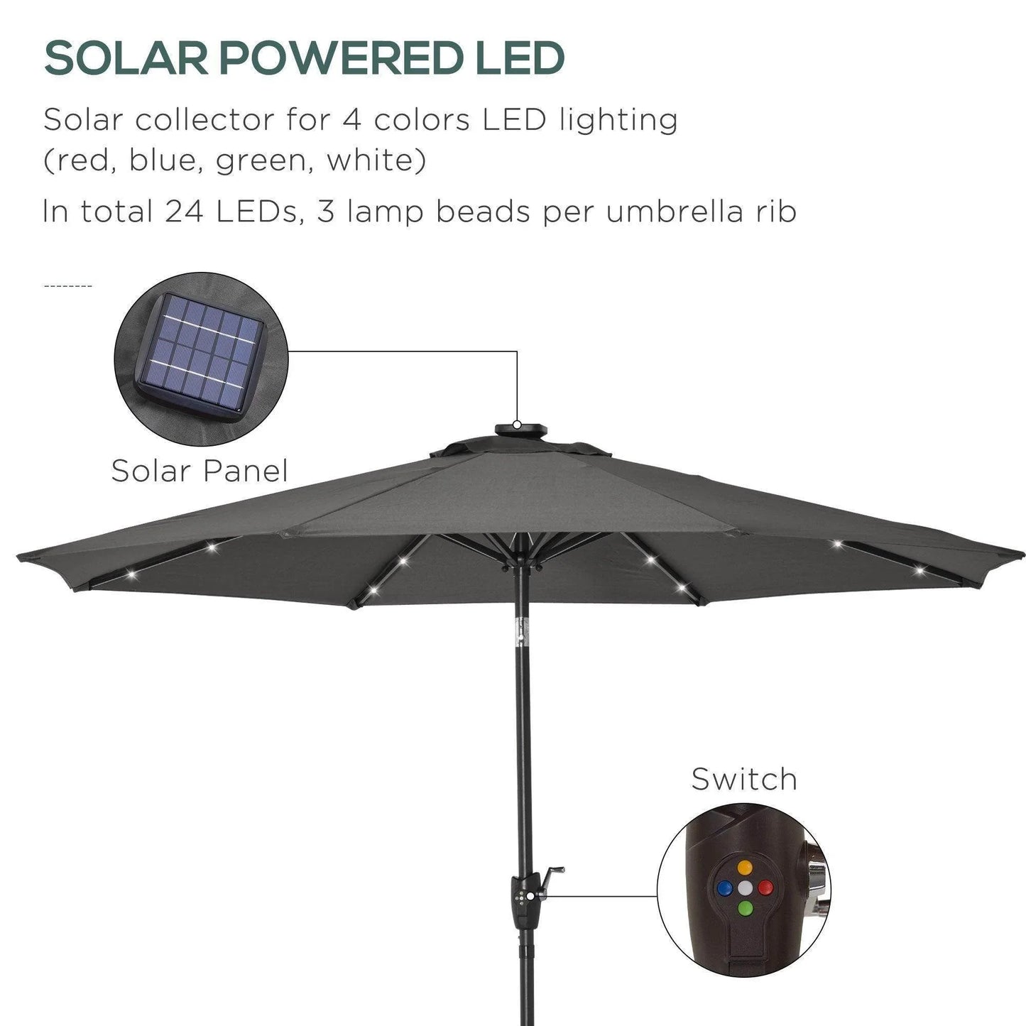 Outsunny 24 LED Light Outdoor Sun Umbrella - ALL4U RETAILER LTD