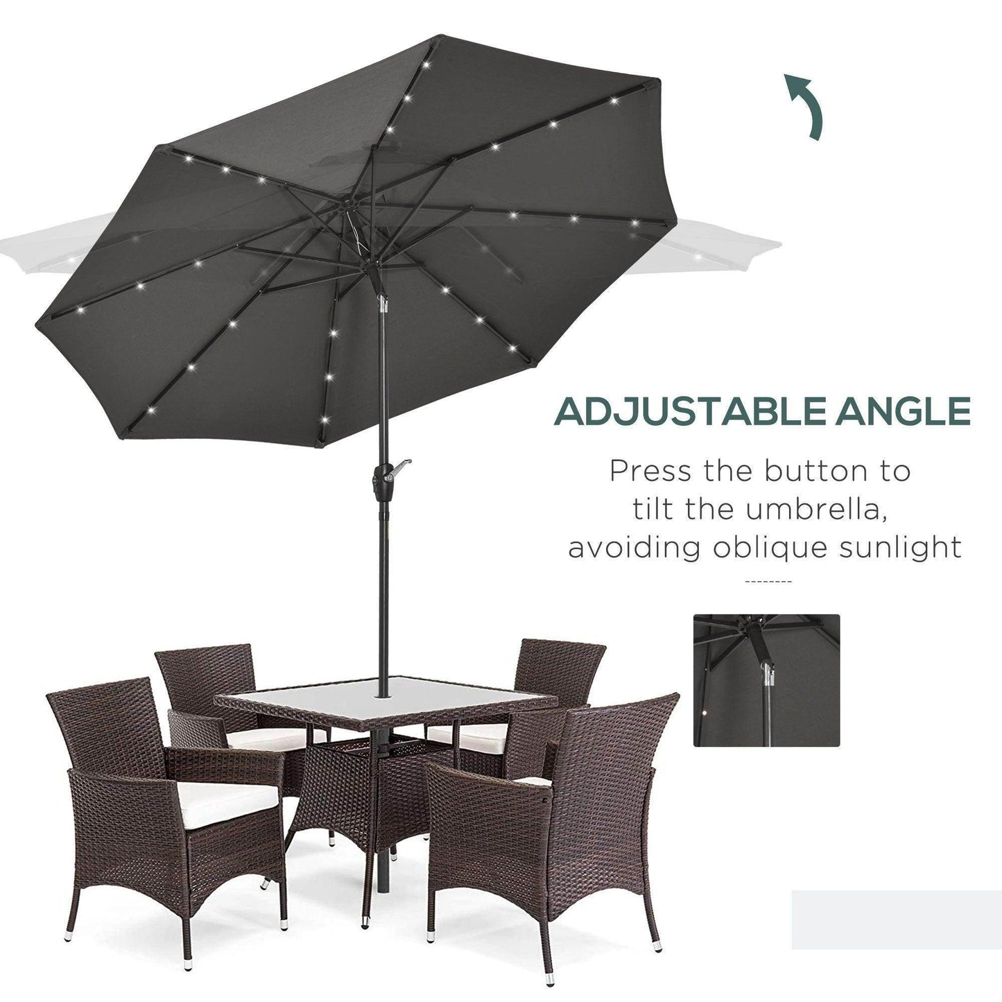 Outsunny 24 LED Light Outdoor Sun Umbrella - ALL4U RETAILER LTD
