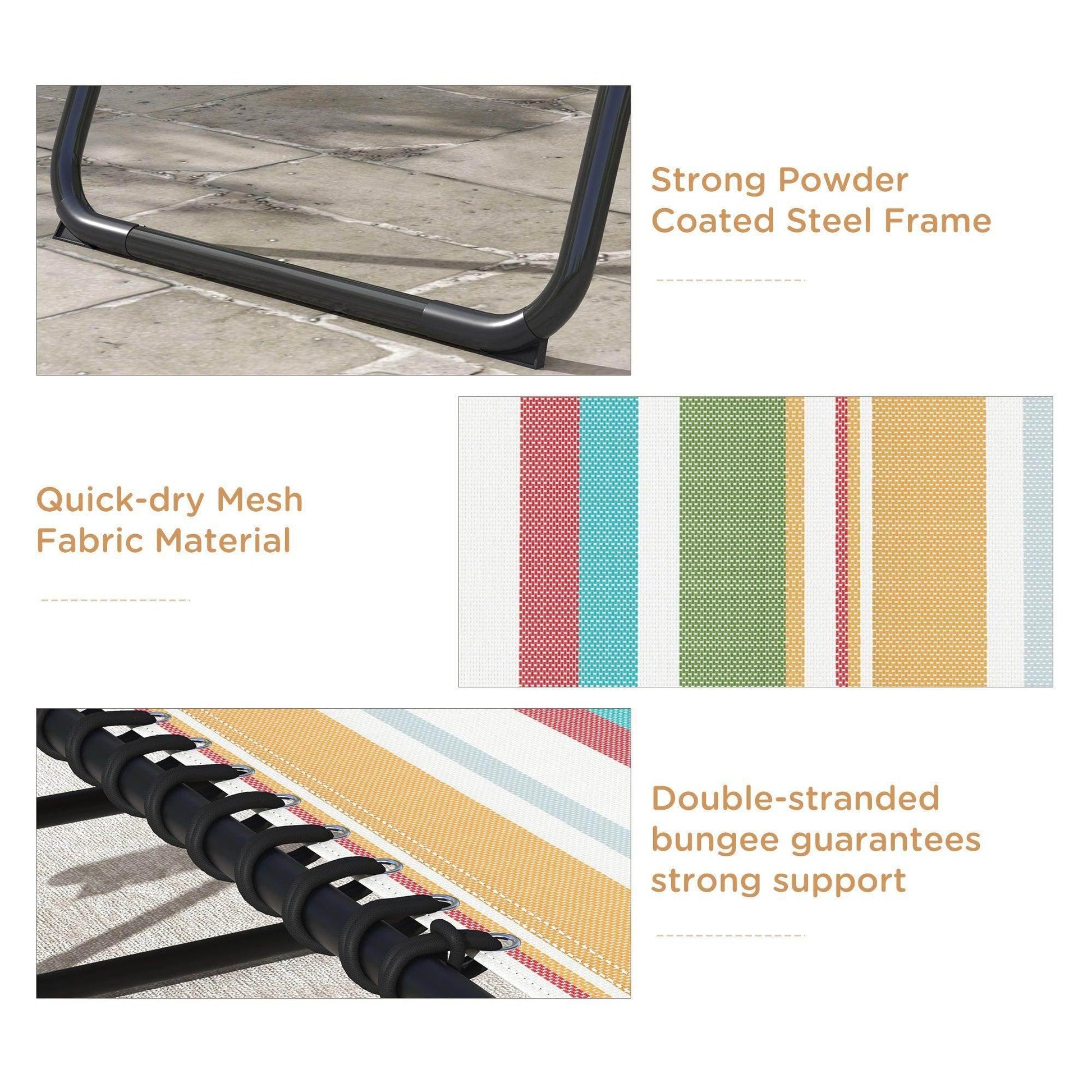 Outsunny 2 Pcs Folding Sun Lounger Beach Chaise Chair Garden Cot Camping Recliner with 4 Position Adjustable Multicolored - ALL4U RETAILER LTD