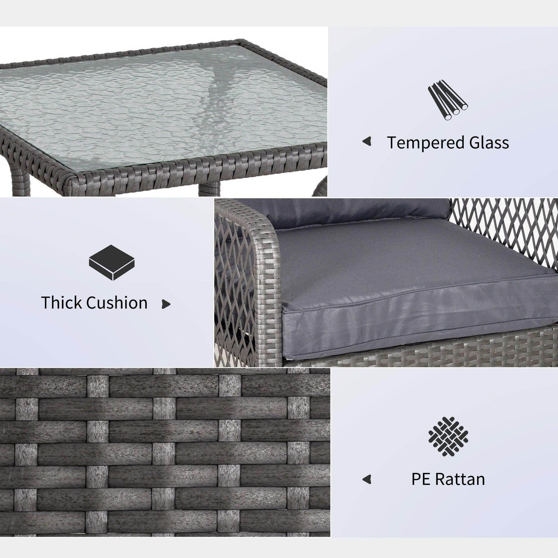 Outsunny 2 Seater Patio Rattan Bistro Set - Grey - ALL4U RETAILER LTD