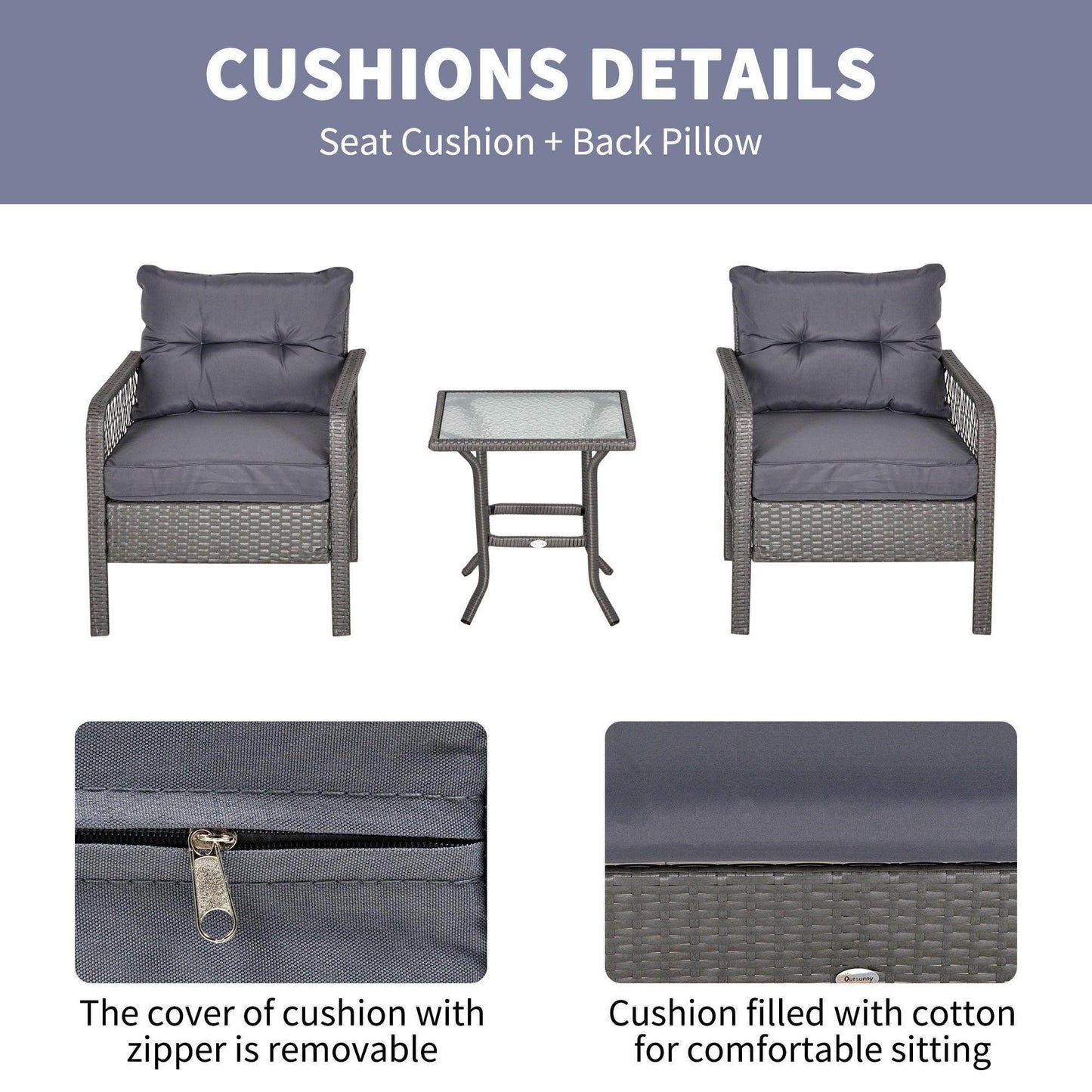 Outsunny 2 Seater Patio Rattan Bistro Set - Grey - ALL4U RETAILER LTD