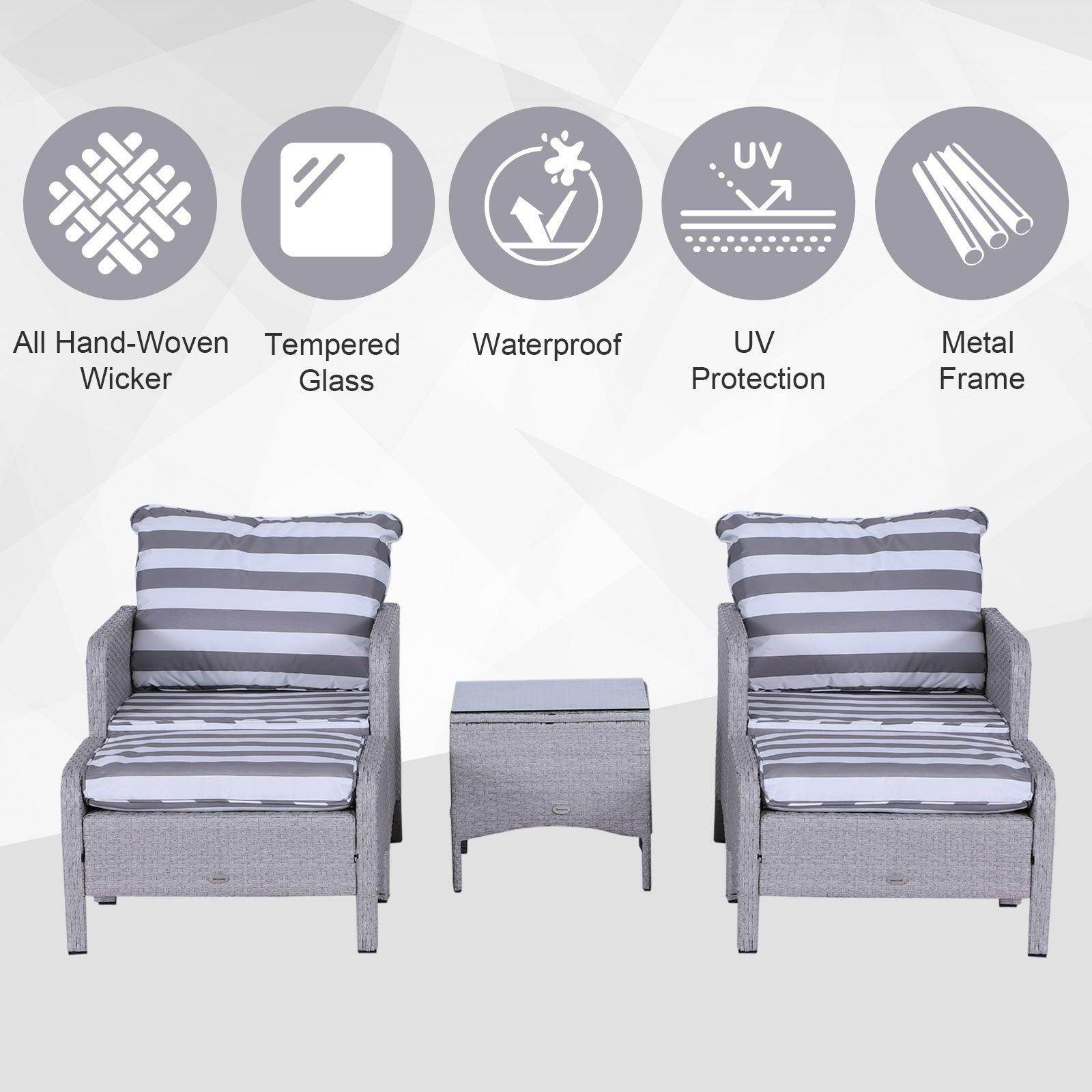 Outsunny 2 Seater Rattan Garden Set - Grey - ALL4U RETAILER LTD
