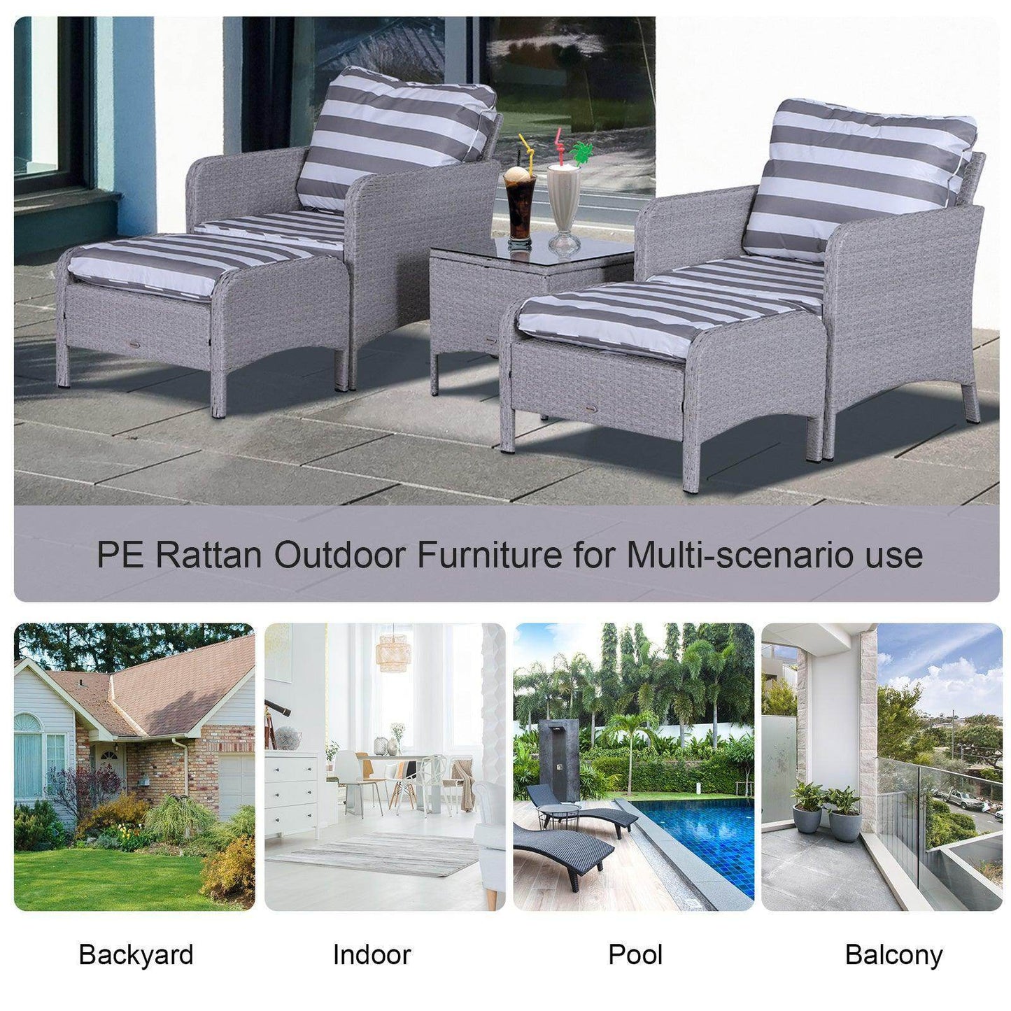Outsunny 2 Seater Rattan Garden Set - Grey - ALL4U RETAILER LTD