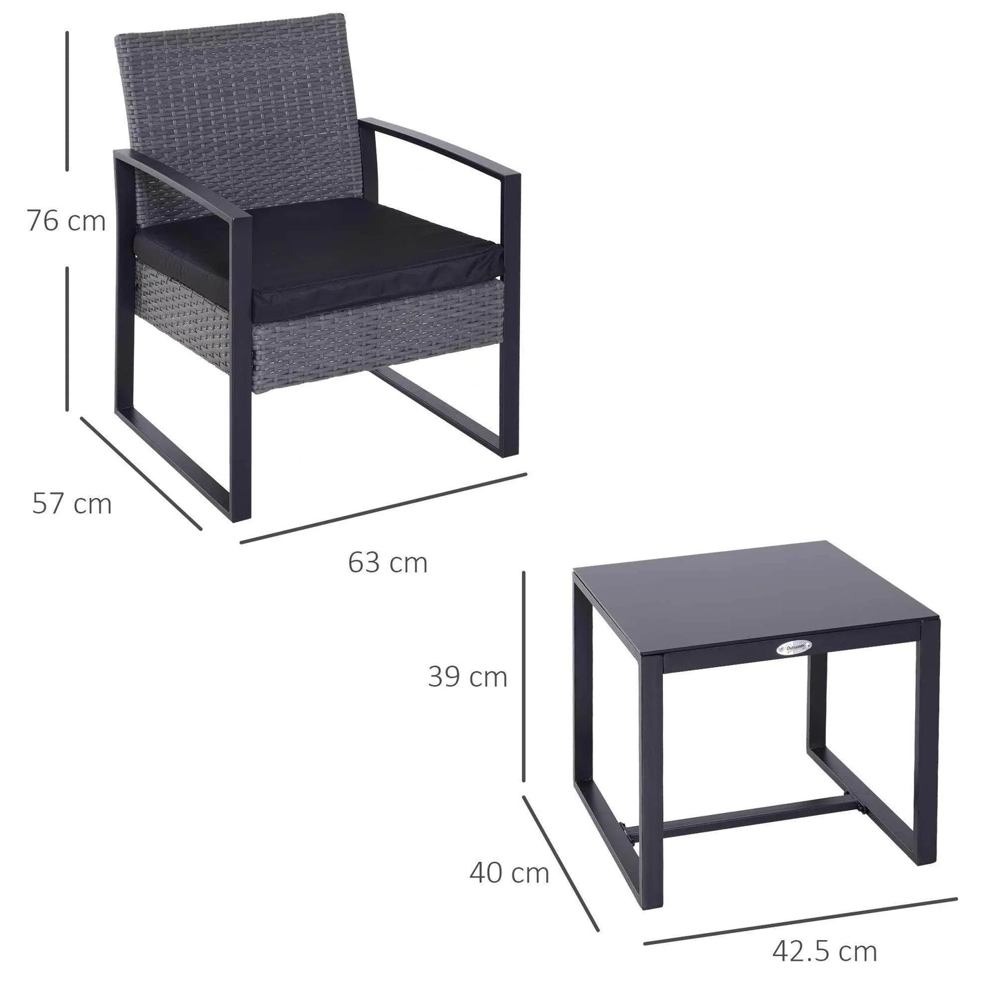 Outsunny 2 Seater Rattan Outdoor Bistro Set - Grey - ALL4U RETAILER LTD