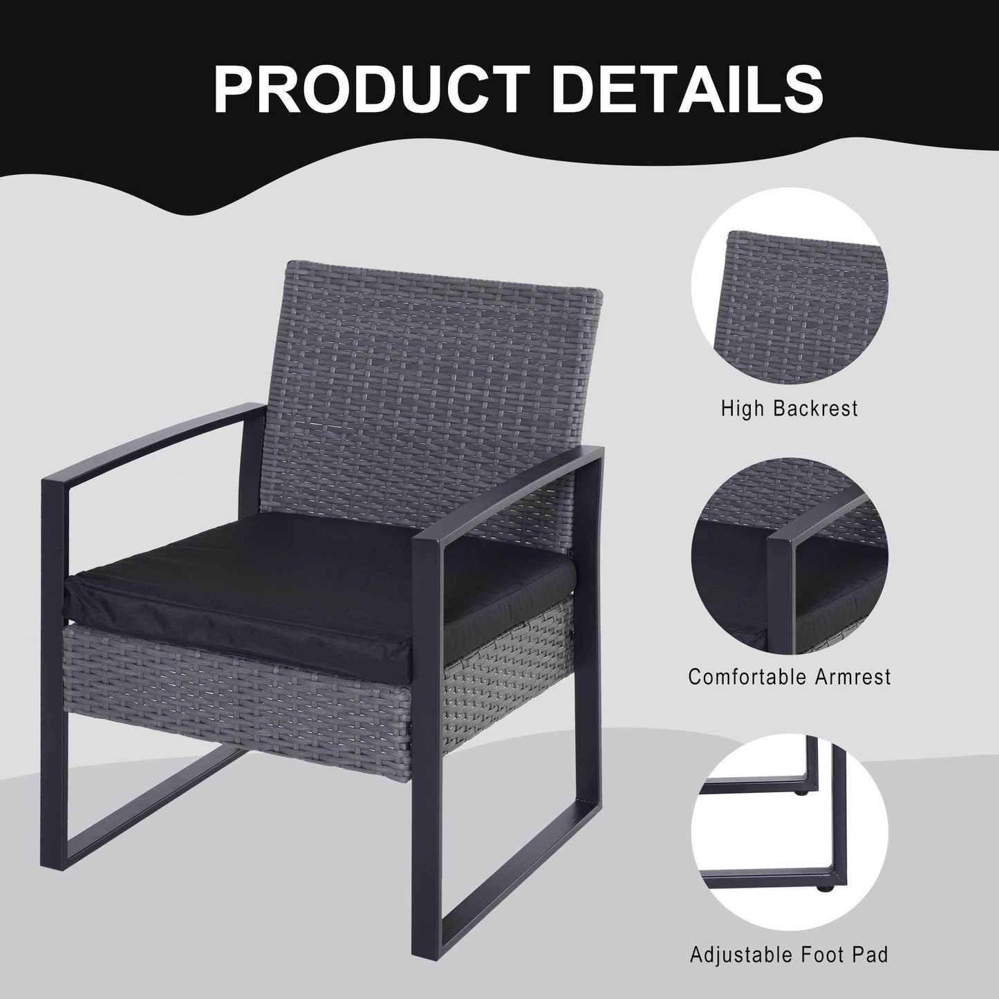 Outsunny 2 Seater Rattan Outdoor Bistro Set - Grey - ALL4U RETAILER LTD