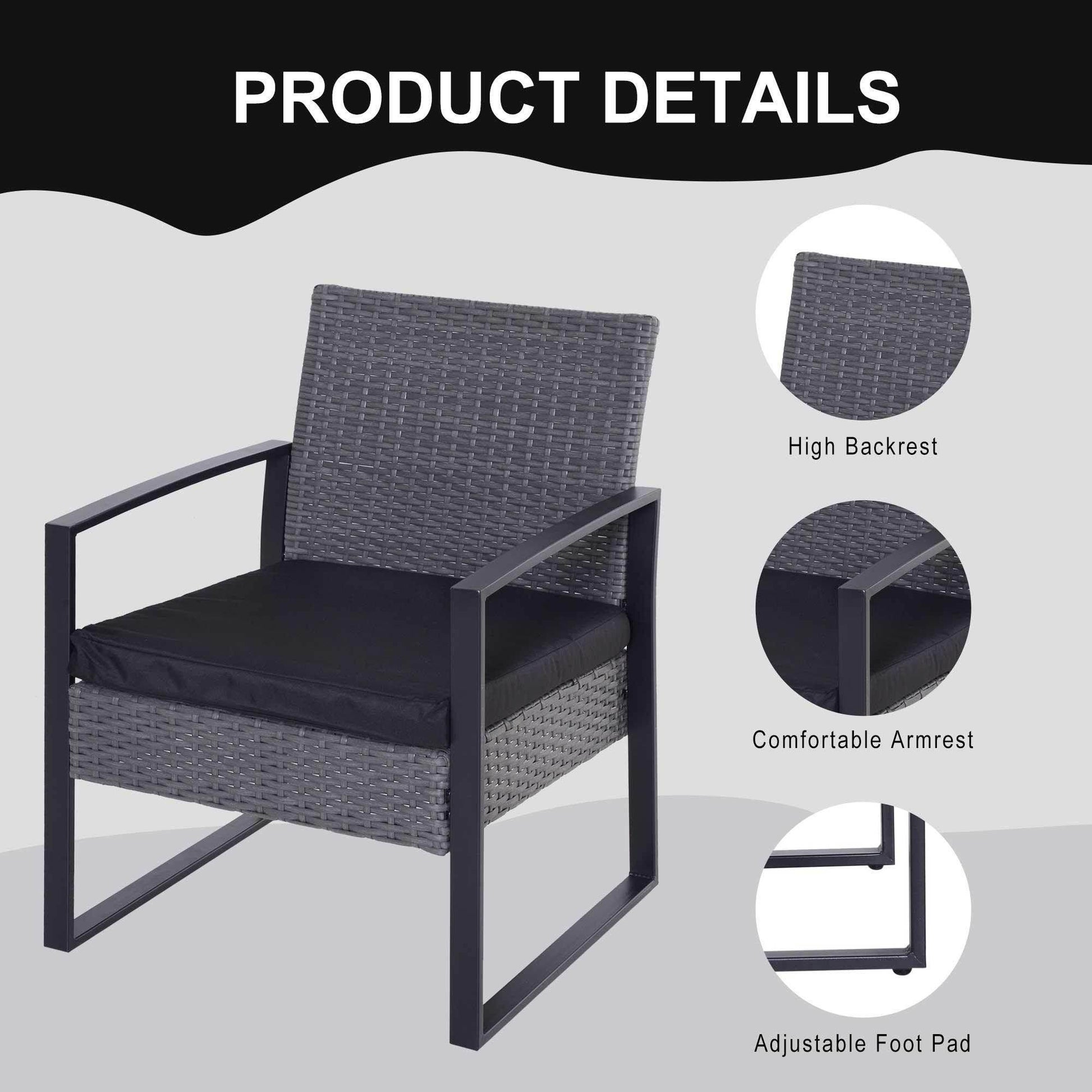 Outsunny 2 Seater Rattan Outdoor Bistro Set - Grey - ALL4U RETAILER LTD