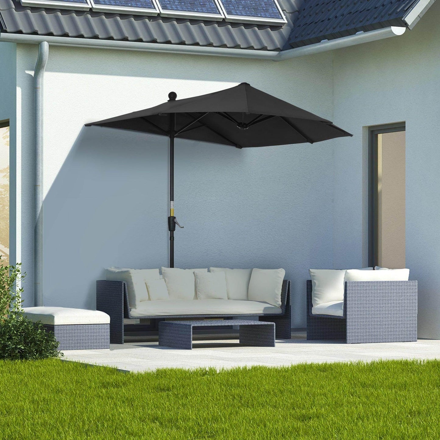 Outsunny 2m Half Parasol - Black - ALL4U RETAILER LTD
