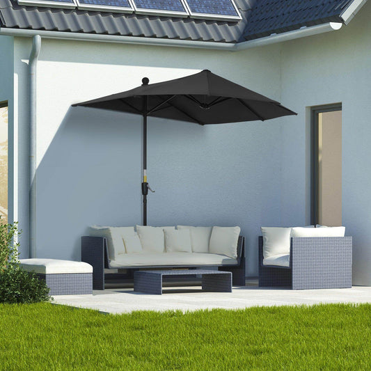 Outsunny 2m Half Parasol - Black - ALL4U RETAILER LTD