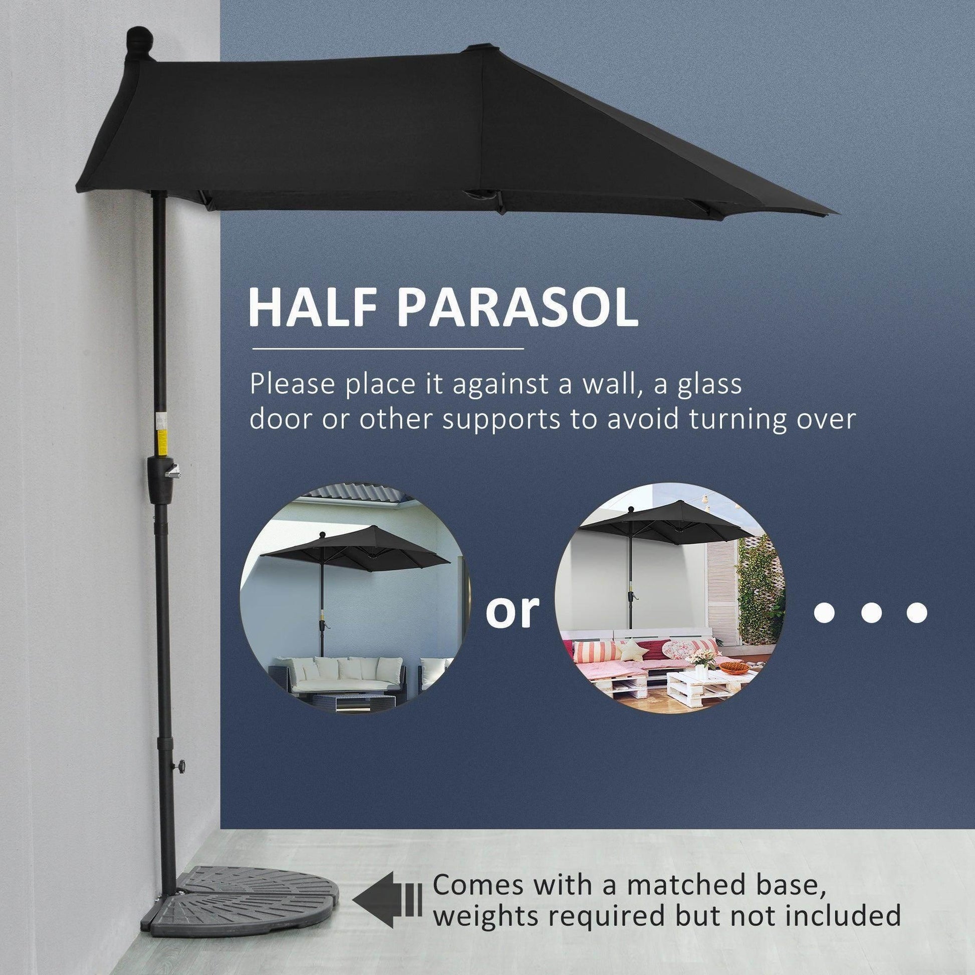 Outsunny 2m Half Parasol - Black - ALL4U RETAILER LTD