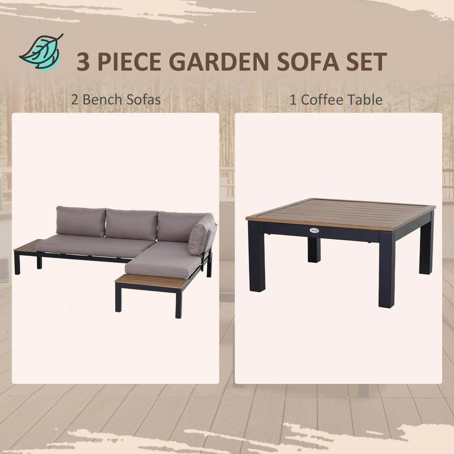 Outsunny 3-Piece Garden Furniture Set - ALL4U RETAILER LTD
