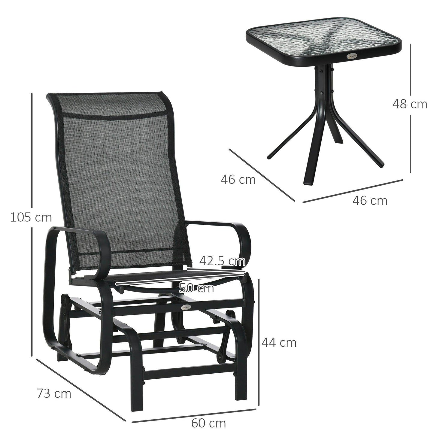Outsunny 3-Piece Outdoor Glider Rocking Chair Set with Table - Black - ALL4U RETAILER LTD