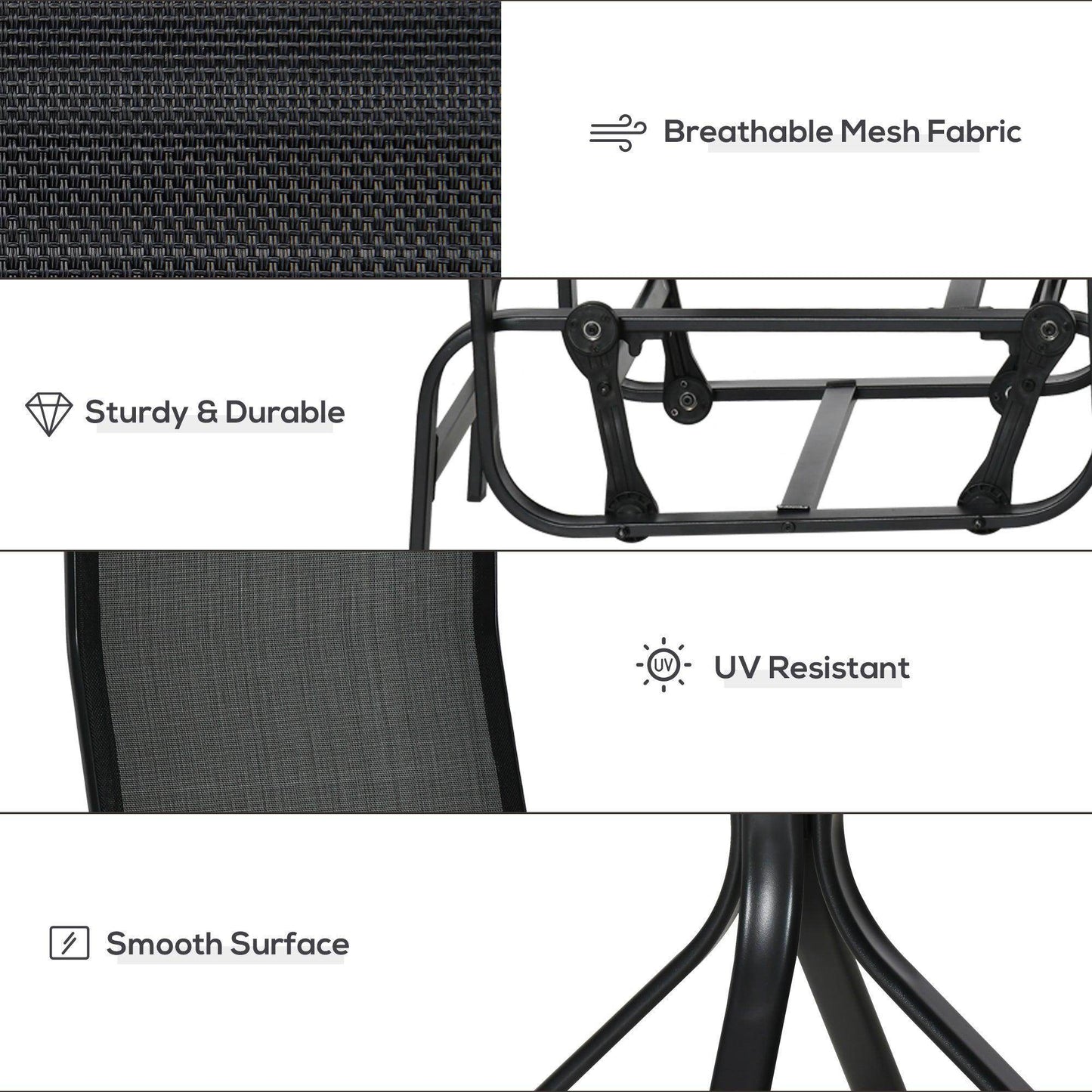 Outsunny 3-Piece Outdoor Glider Rocking Chair Set with Table - Black - ALL4U RETAILER LTD