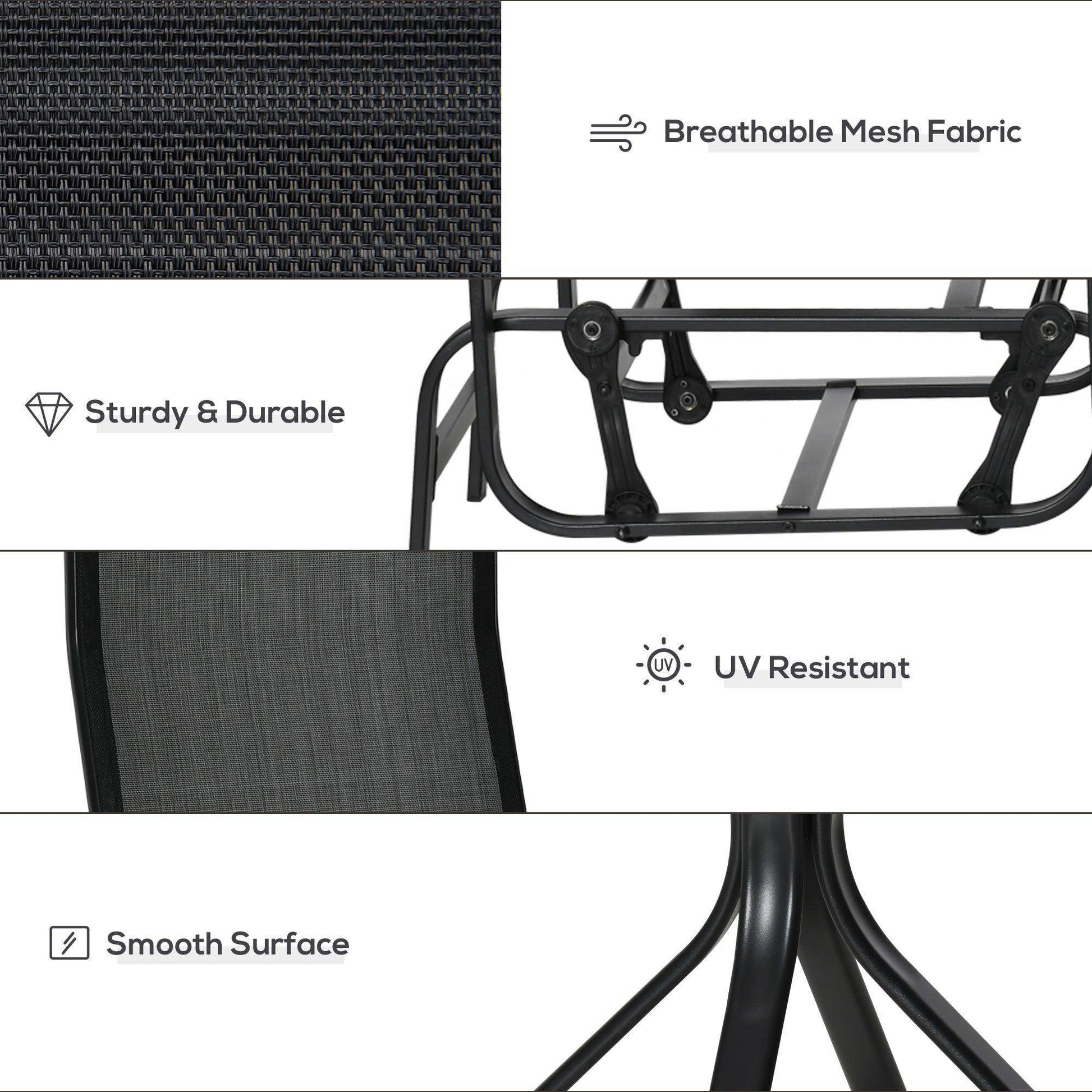 Outsunny 3-Piece Outdoor Glider Rocking Chair Set with Table - Black - ALL4U RETAILER LTD