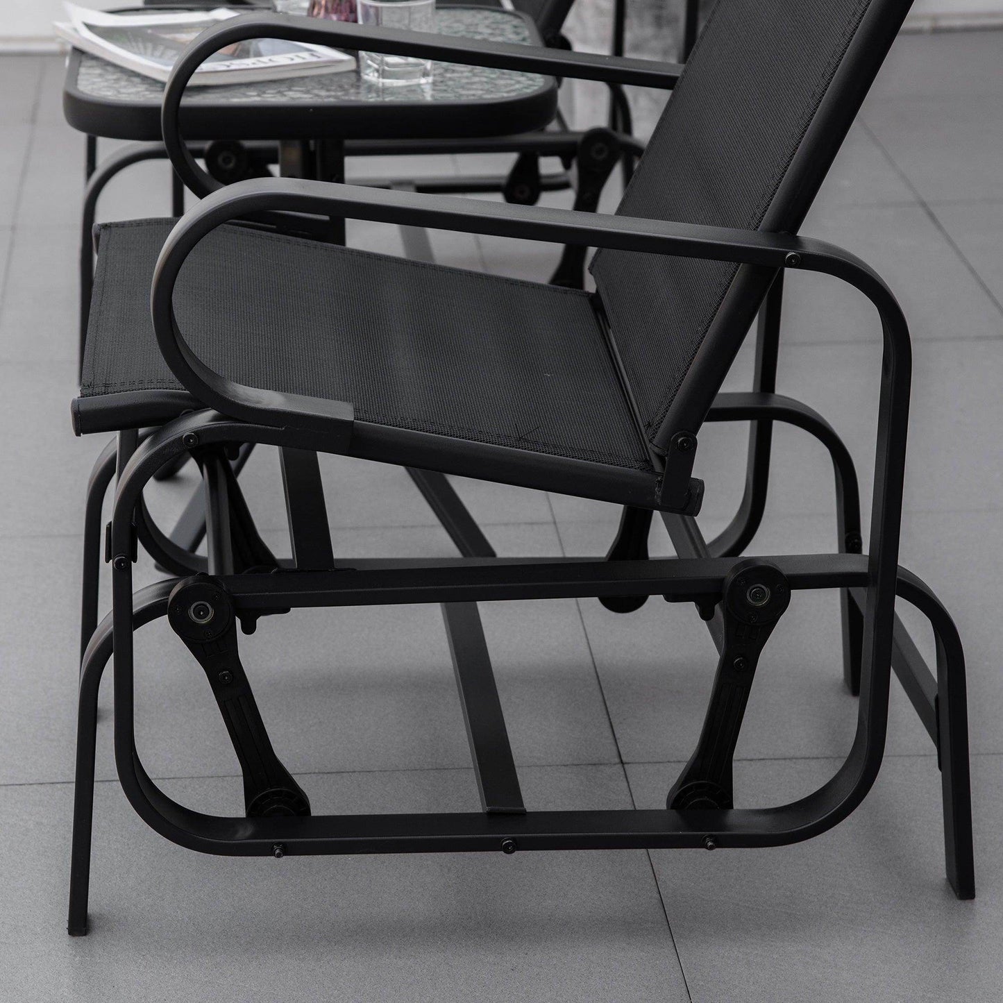 Outsunny 3-Piece Outdoor Glider Rocking Chair Set with Table - Black - ALL4U RETAILER LTD