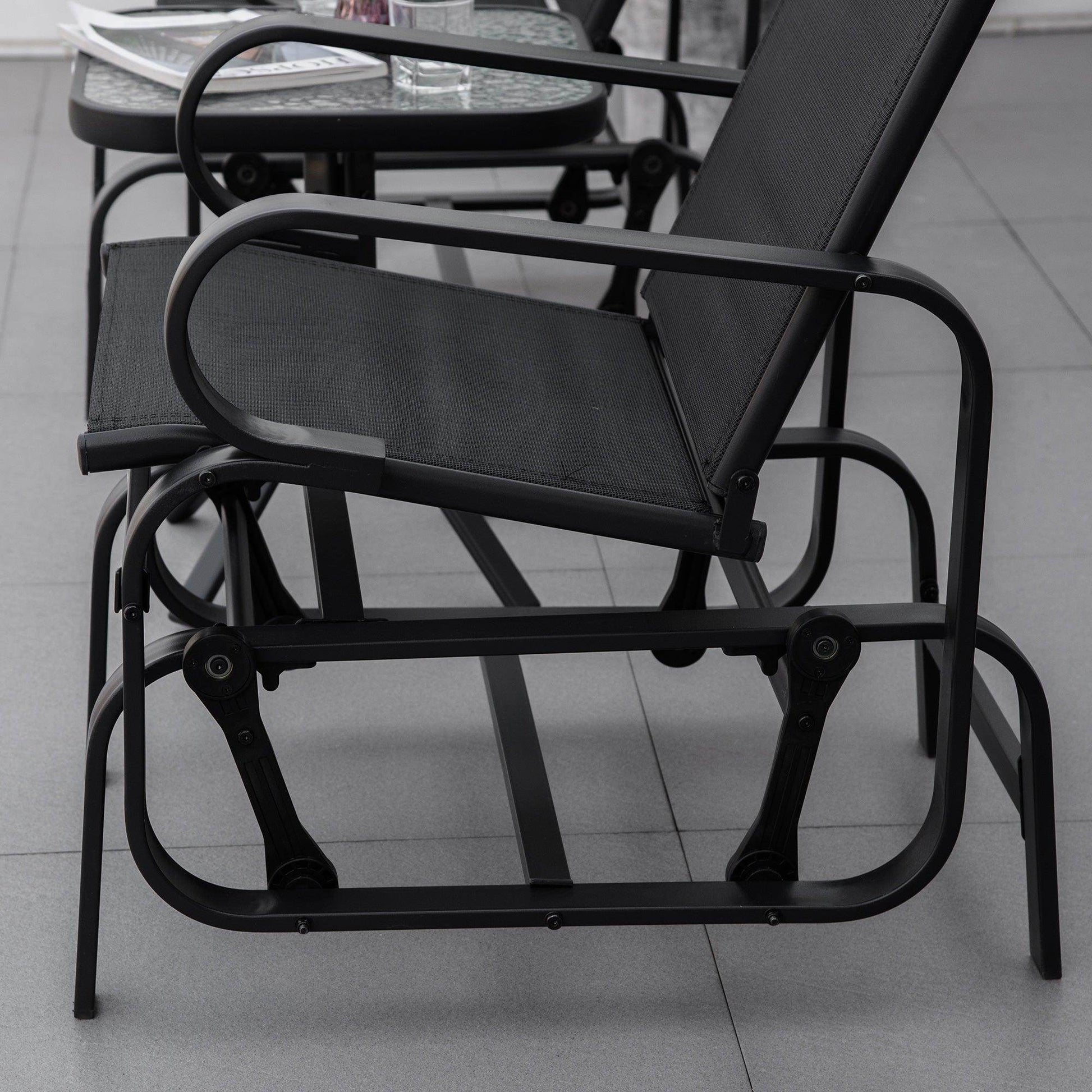 Outsunny 3-Piece Outdoor Glider Rocking Chair Set with Table - Black - ALL4U RETAILER LTD