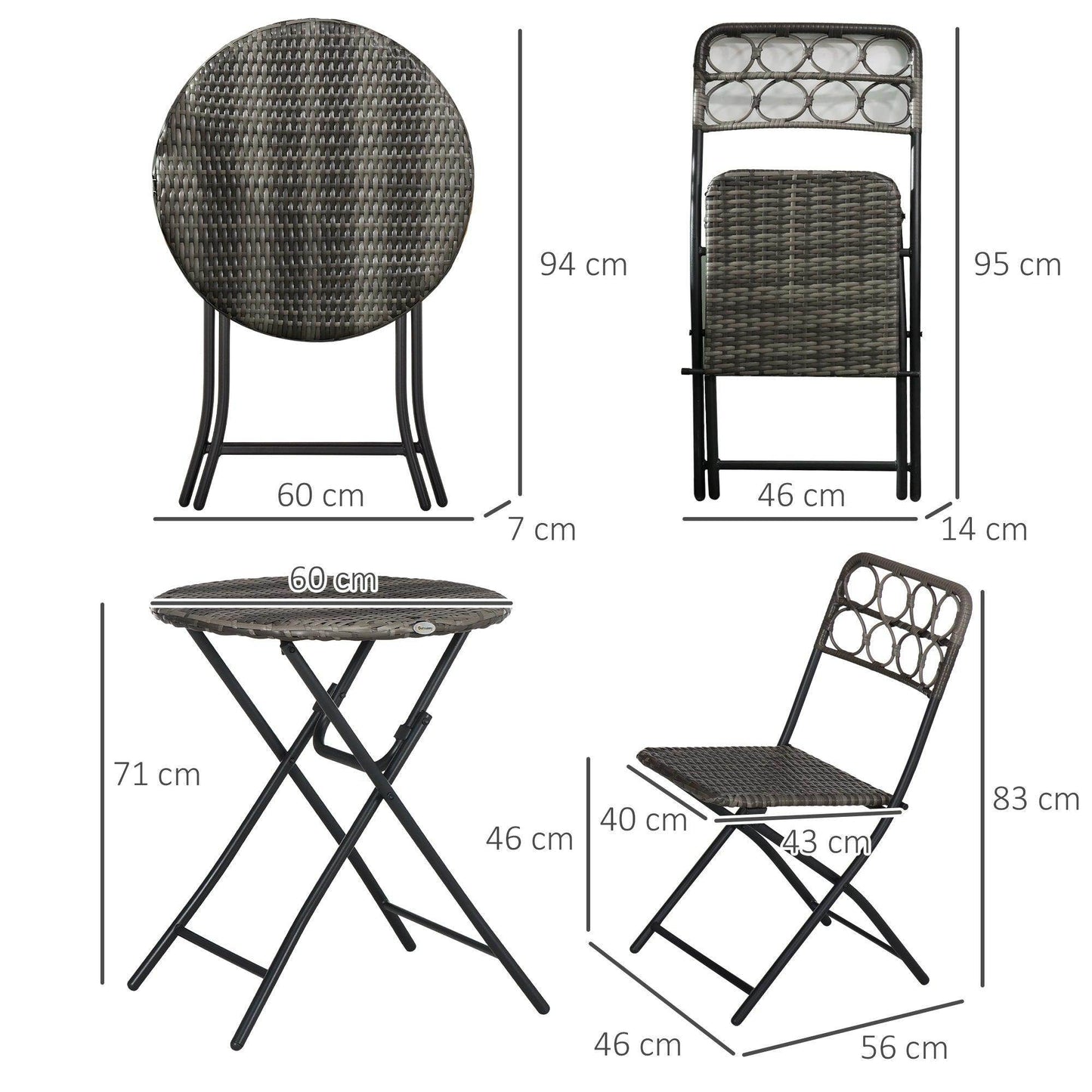 Outsunny 3-Piece Rattan Bistro Set for Outdoor Spaces - ALL4U RETAILER LTD