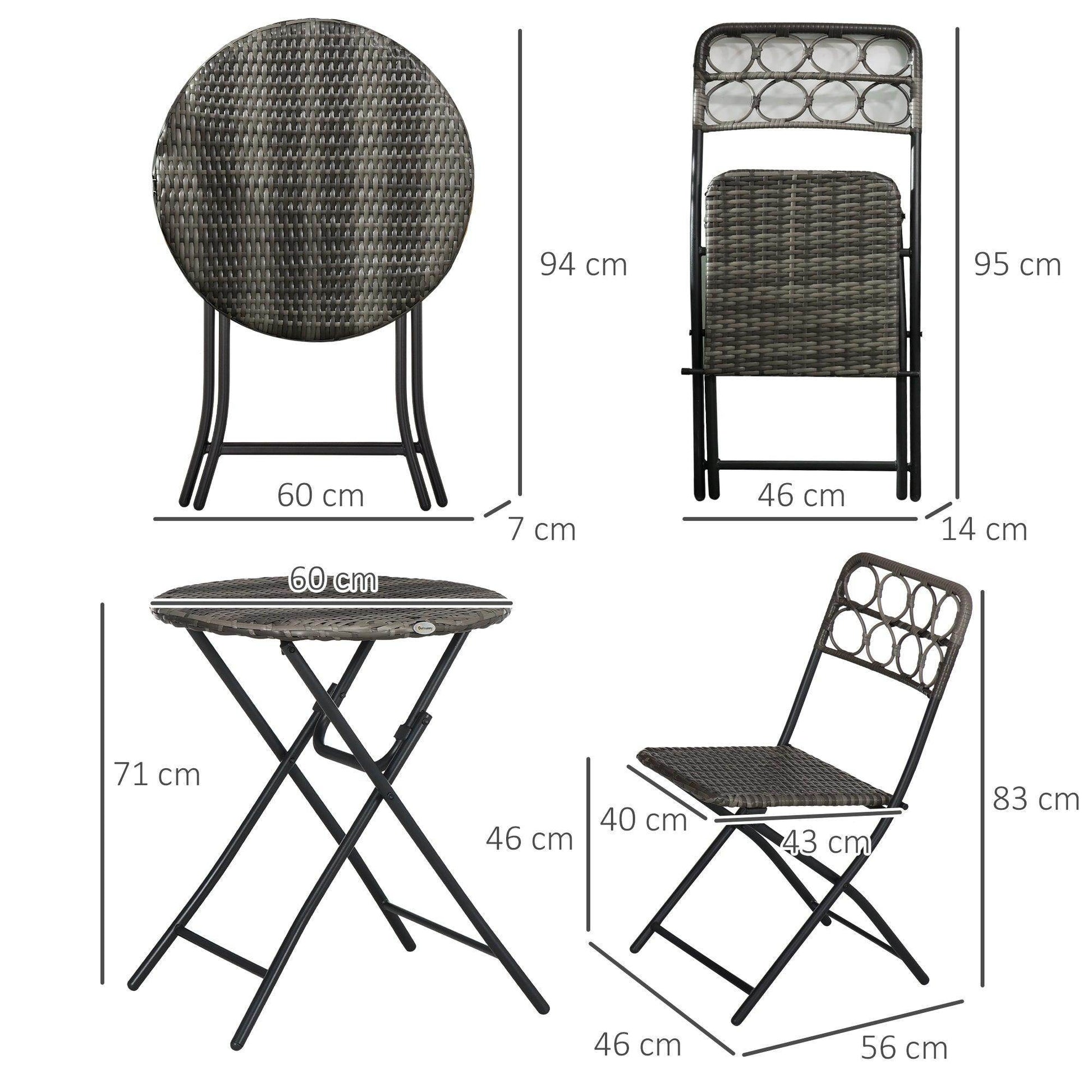 Outsunny 3-Piece Rattan Bistro Set for Outdoor Spaces - ALL4U RETAILER LTD