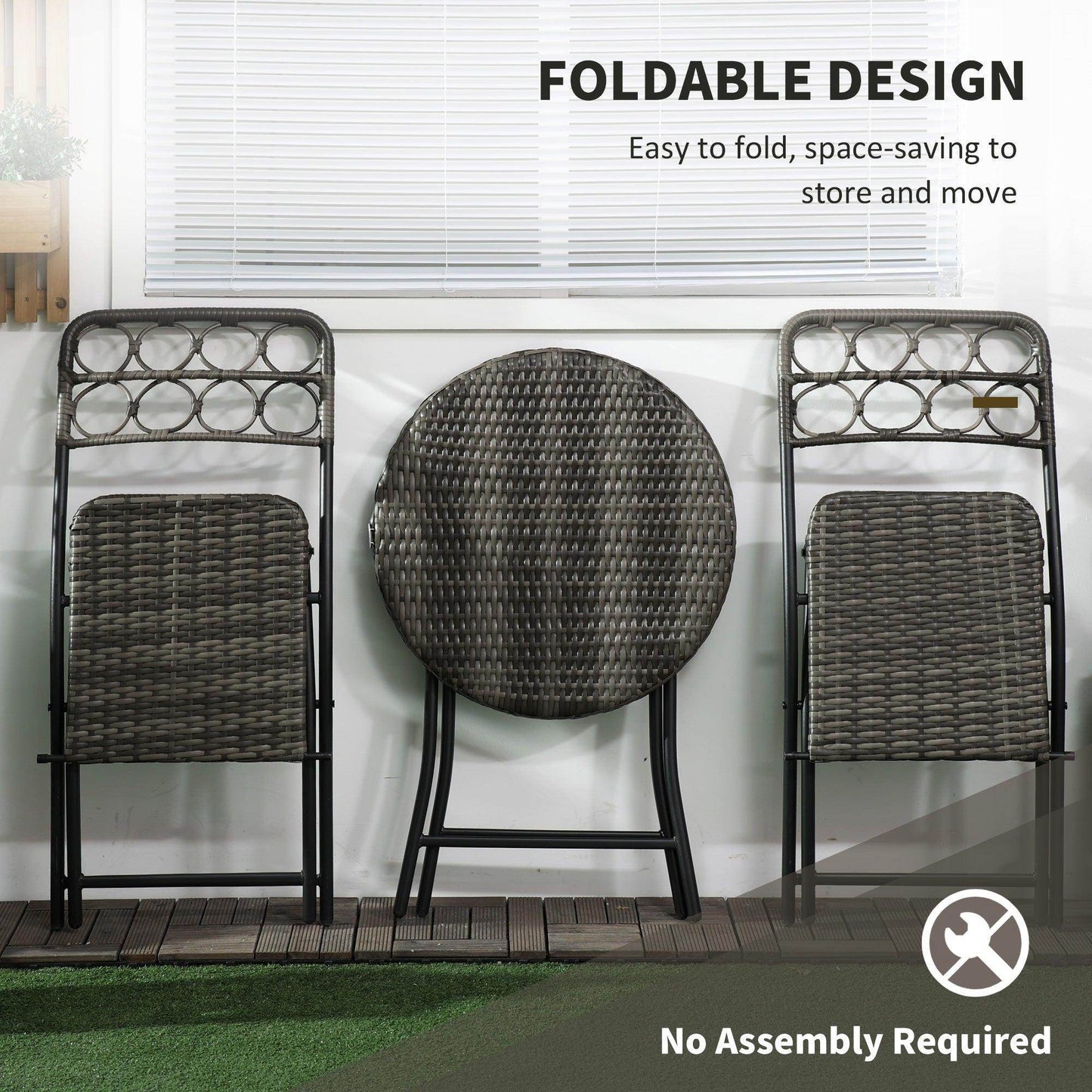 Outsunny 3-Piece Rattan Bistro Set for Outdoor Spaces - ALL4U RETAILER LTD