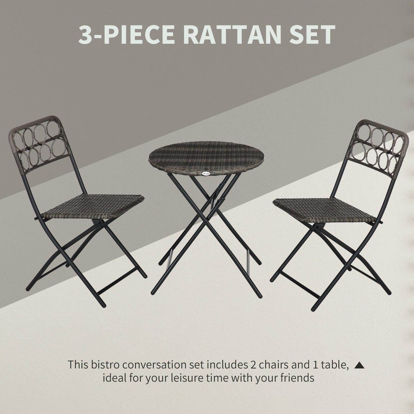 Outsunny 3-Piece Rattan Bistro Set for Outdoor Spaces - ALL4U RETAILER LTD