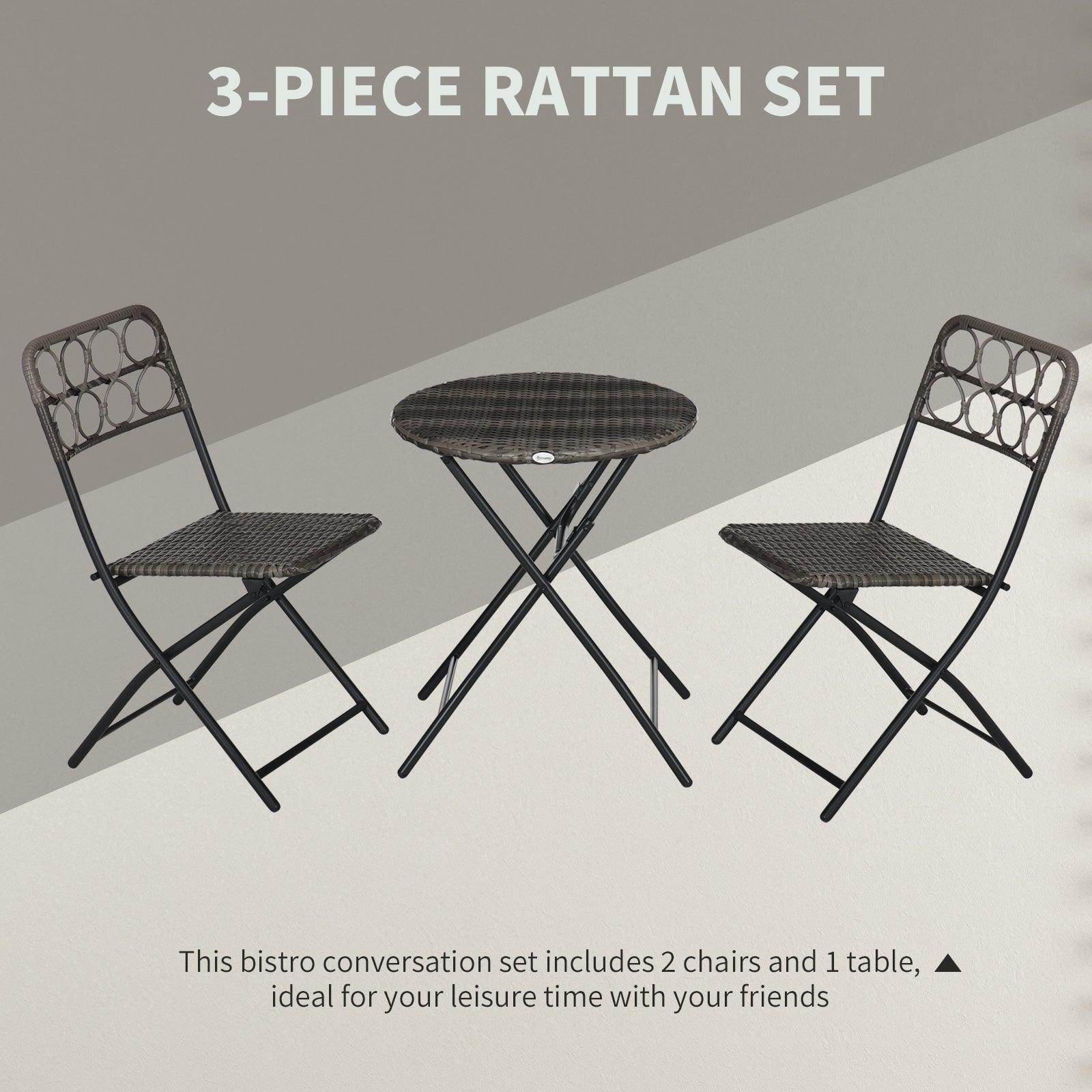 Outsunny 3-Piece Rattan Bistro Set for Outdoor Spaces - ALL4U RETAILER LTD