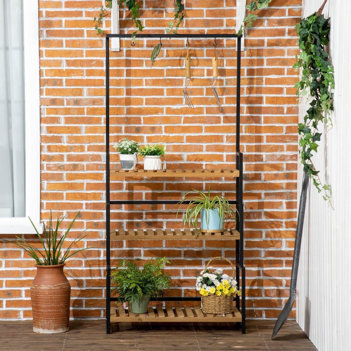 Outsunny 3-Tier Plant Stand with Hooks - ALL4U RETAILER LTD