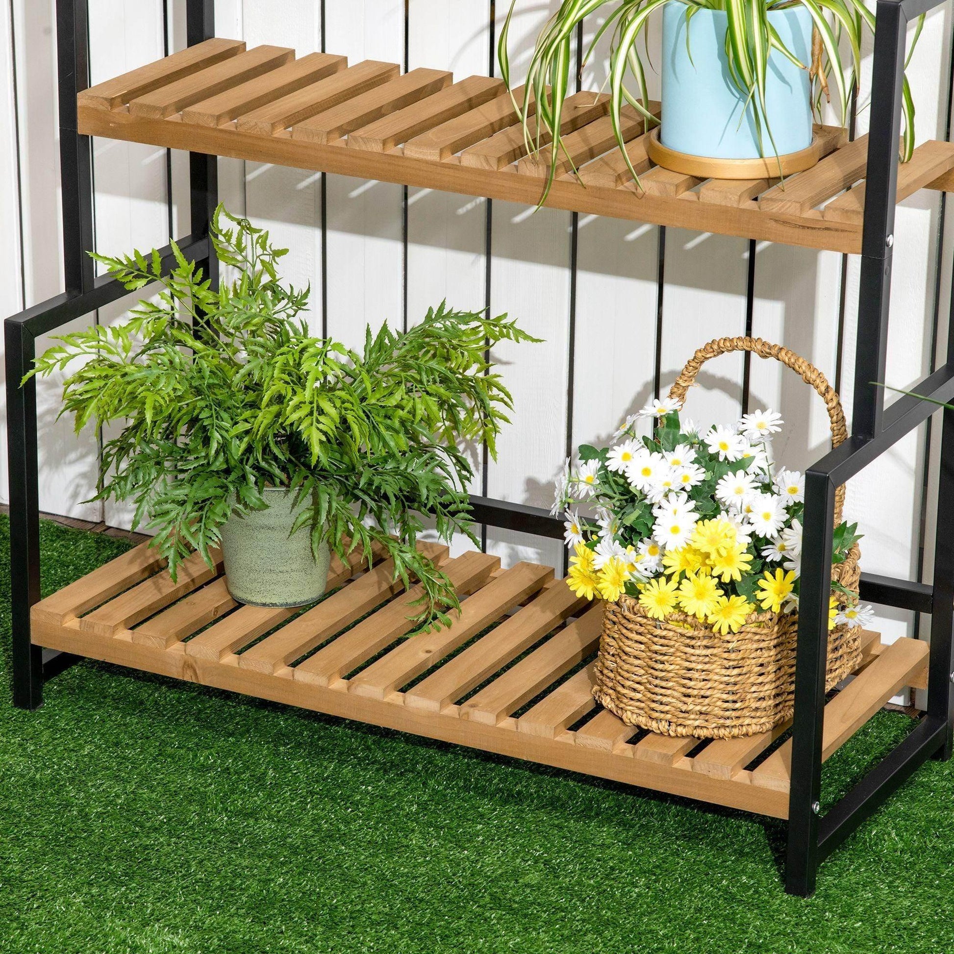 Outsunny 3-Tier Plant Stand with Hooks - ALL4U RETAILER LTD