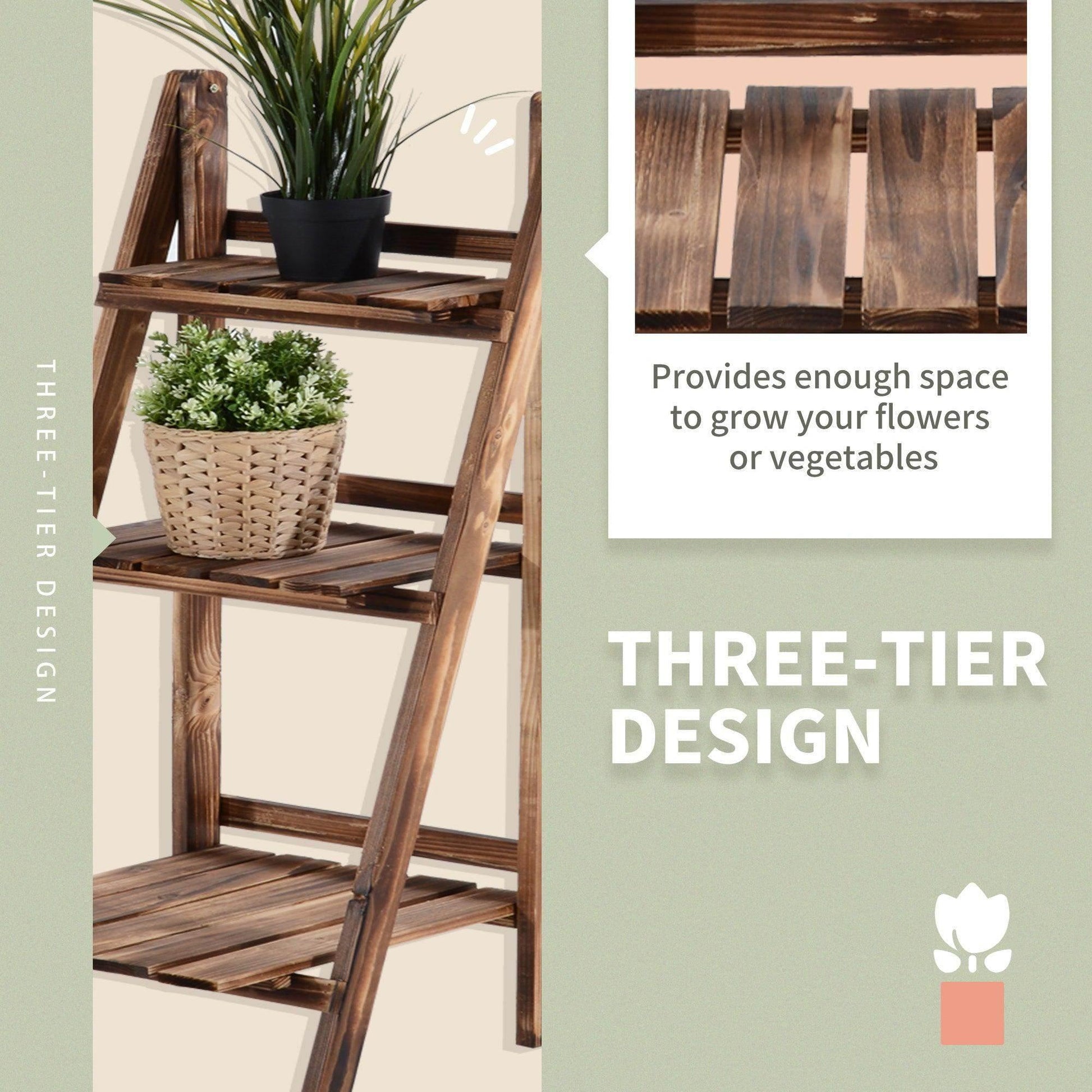 Outsunny 3-Tier Wooden Folding Plant Stand - ALL4U RETAILER LTD