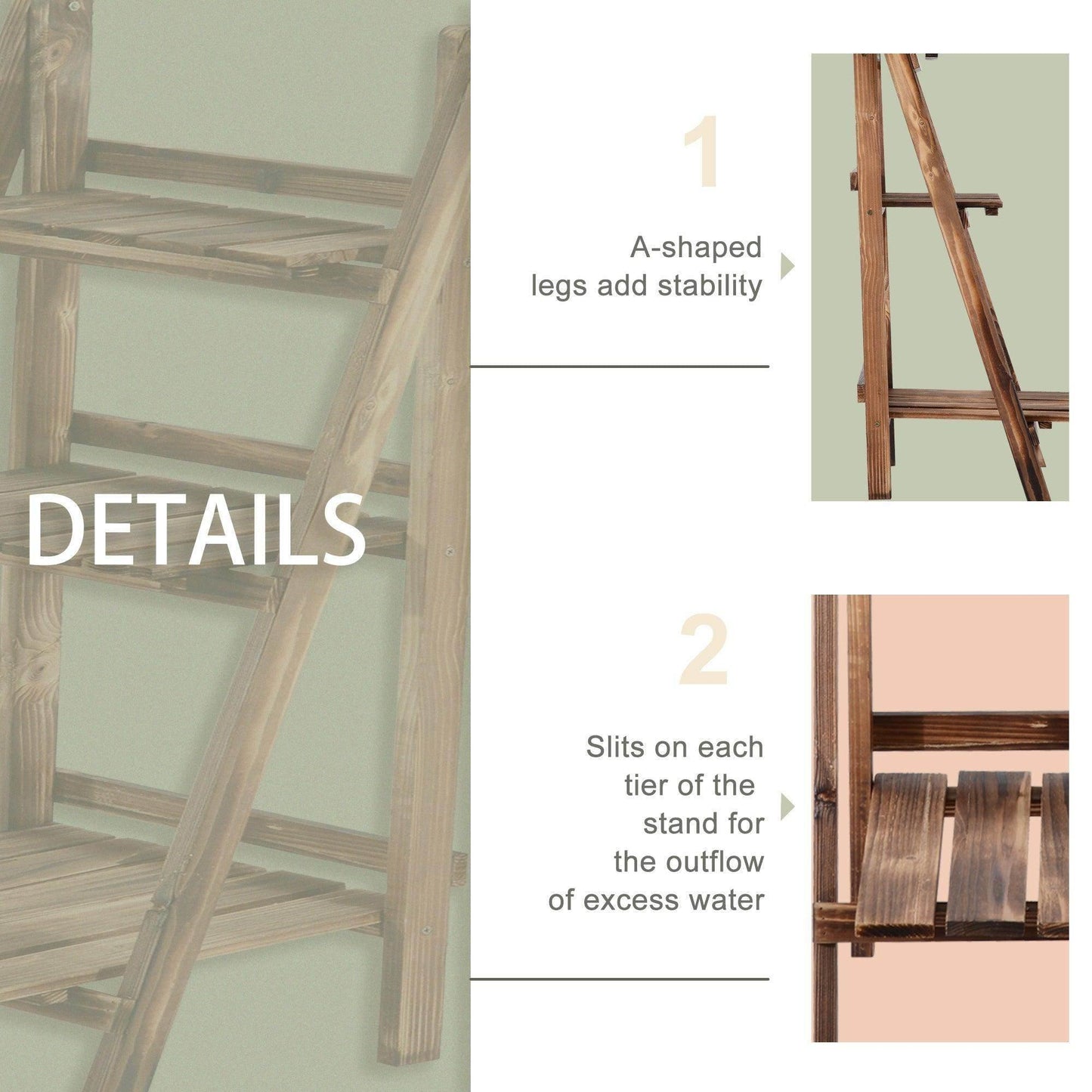 Outsunny 3-Tier Wooden Folding Plant Stand - ALL4U RETAILER LTD