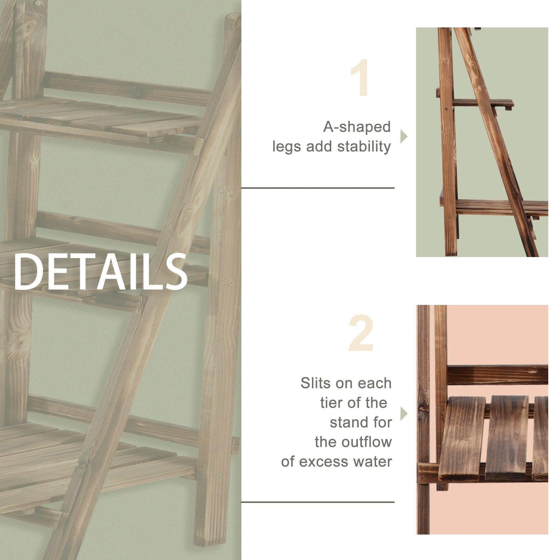 Outsunny 3-Tier Wooden Folding Plant Stand - ALL4U RETAILER LTD