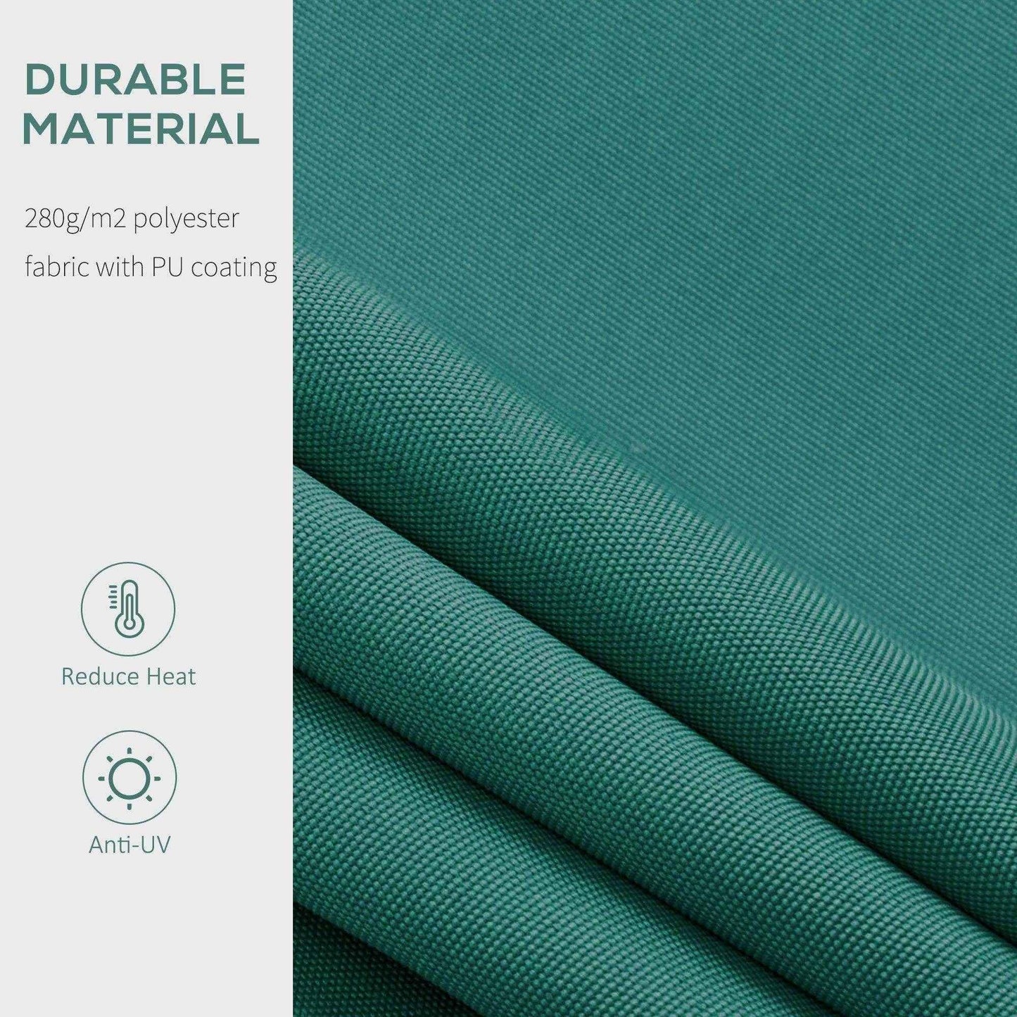 Close-up of durable green polyester fabric with PU coating for outdoor manual awning