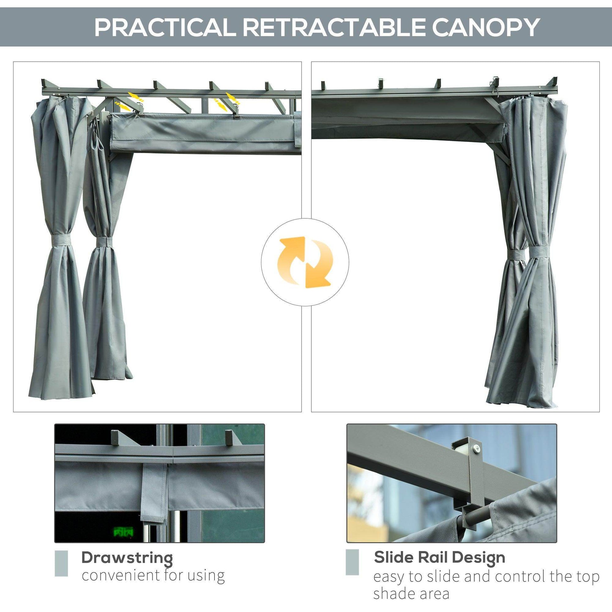 Outsunny 3.6x3m Outdoor Pergola Gazebo with Retractable Canopy - ALL4U RETAILER LTD