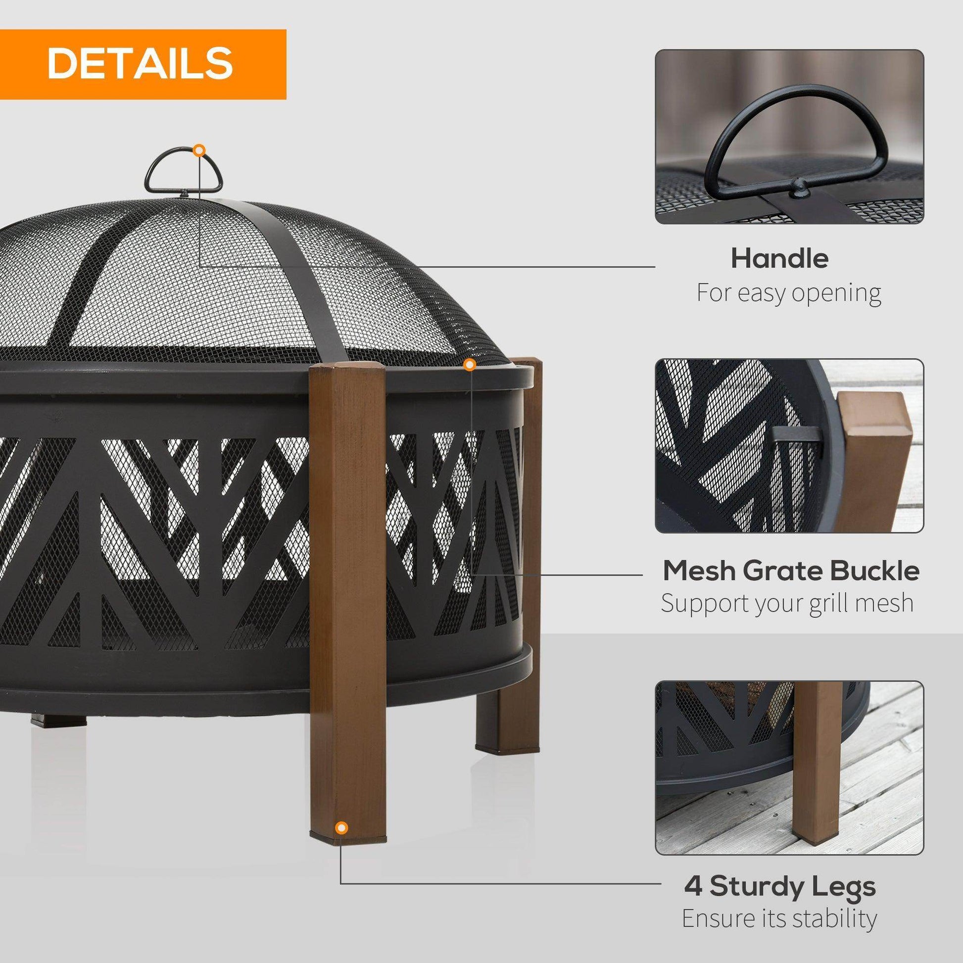 Outsunny 30 Steel Fire Pit with Grill - 2-in-1 Outdoor Cooker - ALL4U RETAILER LTD