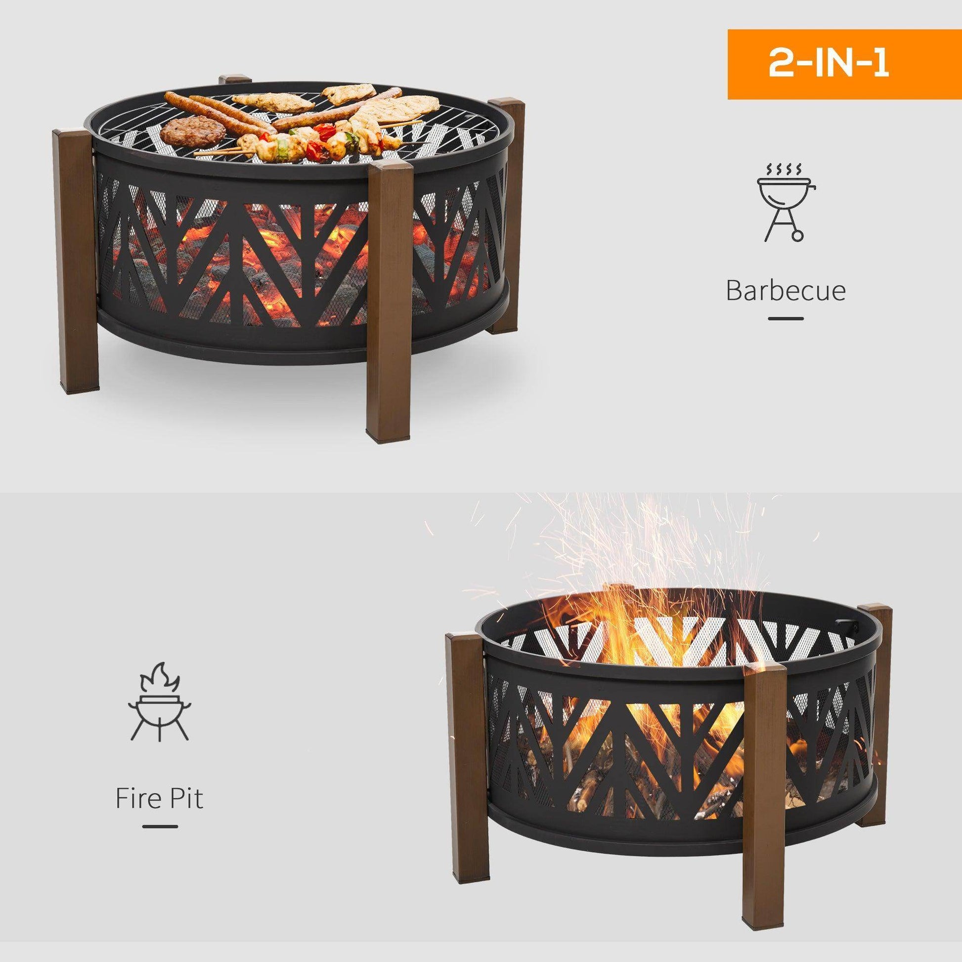 Outsunny 30 Steel Fire Pit with Grill - 2-in-1 Outdoor Cooker - ALL4U RETAILER LTD