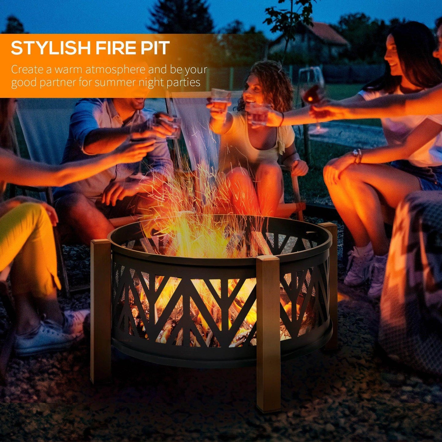 Outsunny 30 Steel Fire Pit with Grill - 2-in-1 Outdoor Cooker - ALL4U RETAILER LTD