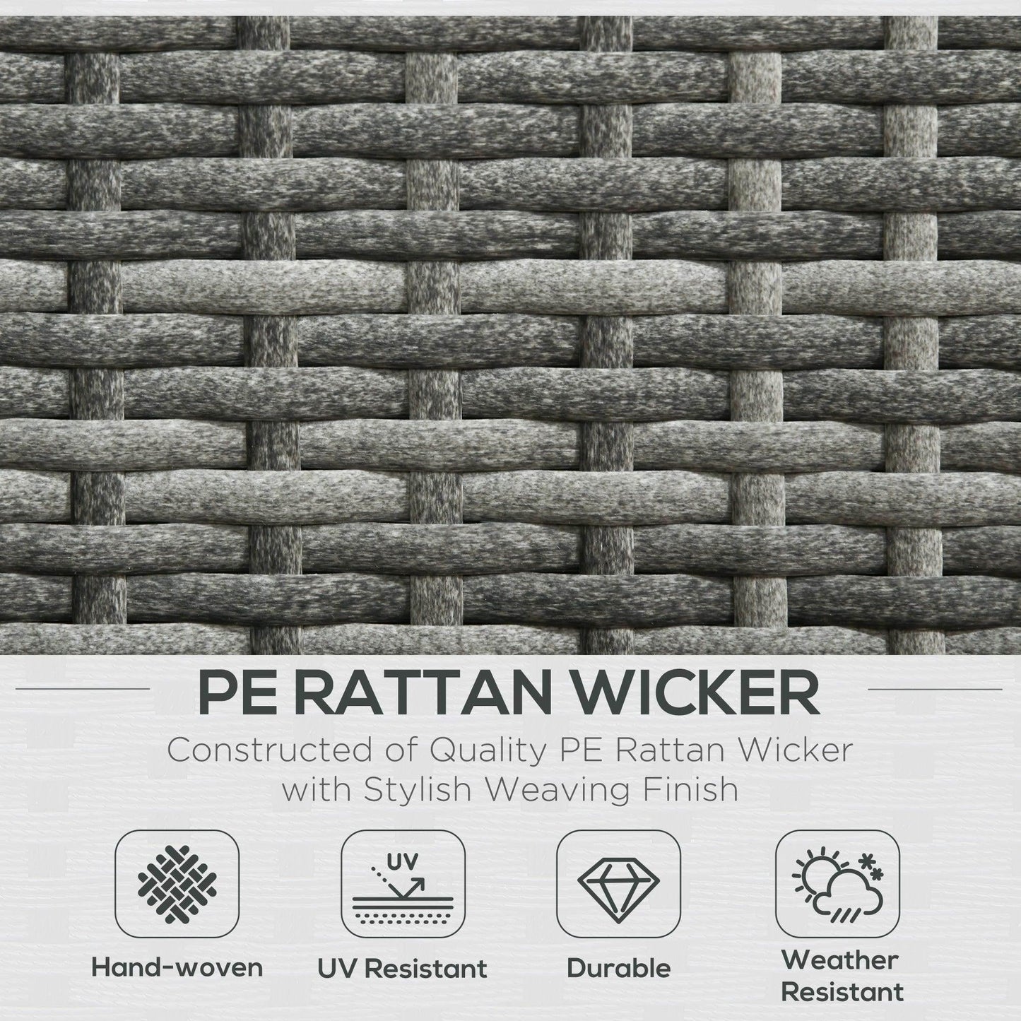 Outsunny 3 Pieces Rattan Garden Furniture 4 Seater Outdoor Patio Corner Sofa Chair Set with Coffee Table Thick Cushions Grey - ALL4U RETAILER LTD