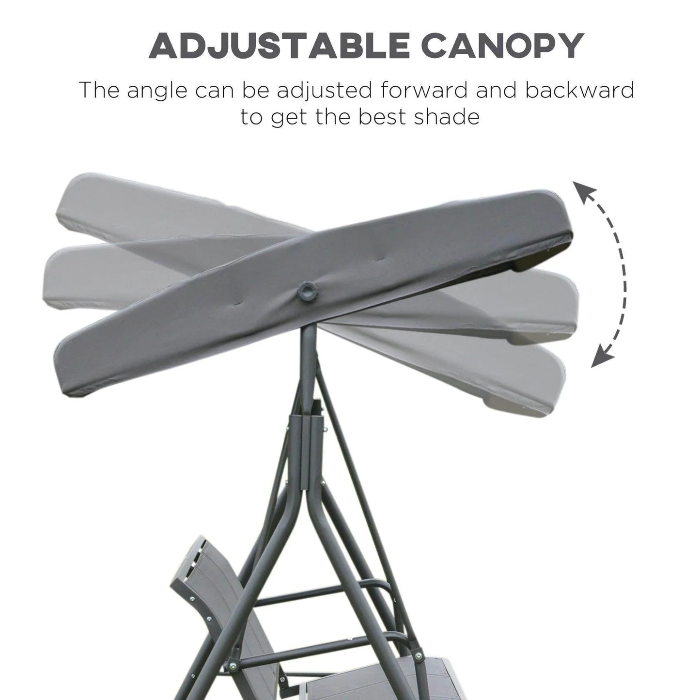 Grey 3-seater garden swing chair with adjustable canopy for customizable shade