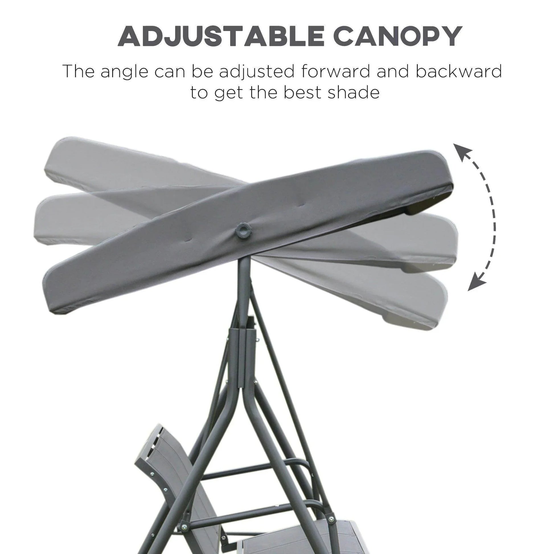 Grey 3-seater garden swing chair with adjustable canopy for customizable shade