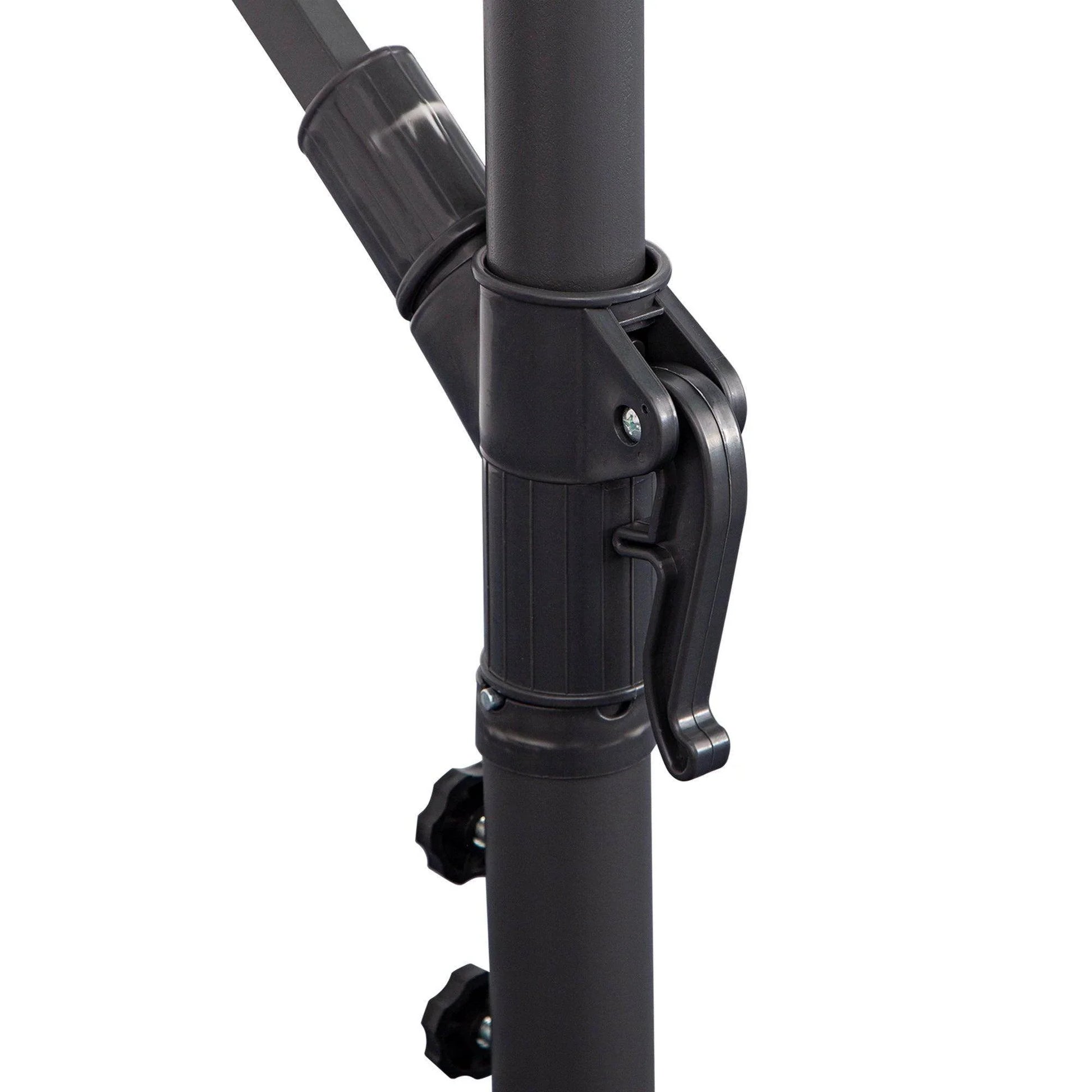 Close-up of black crank handle and locking mechanism on Outsunny 3m banana parasol pole