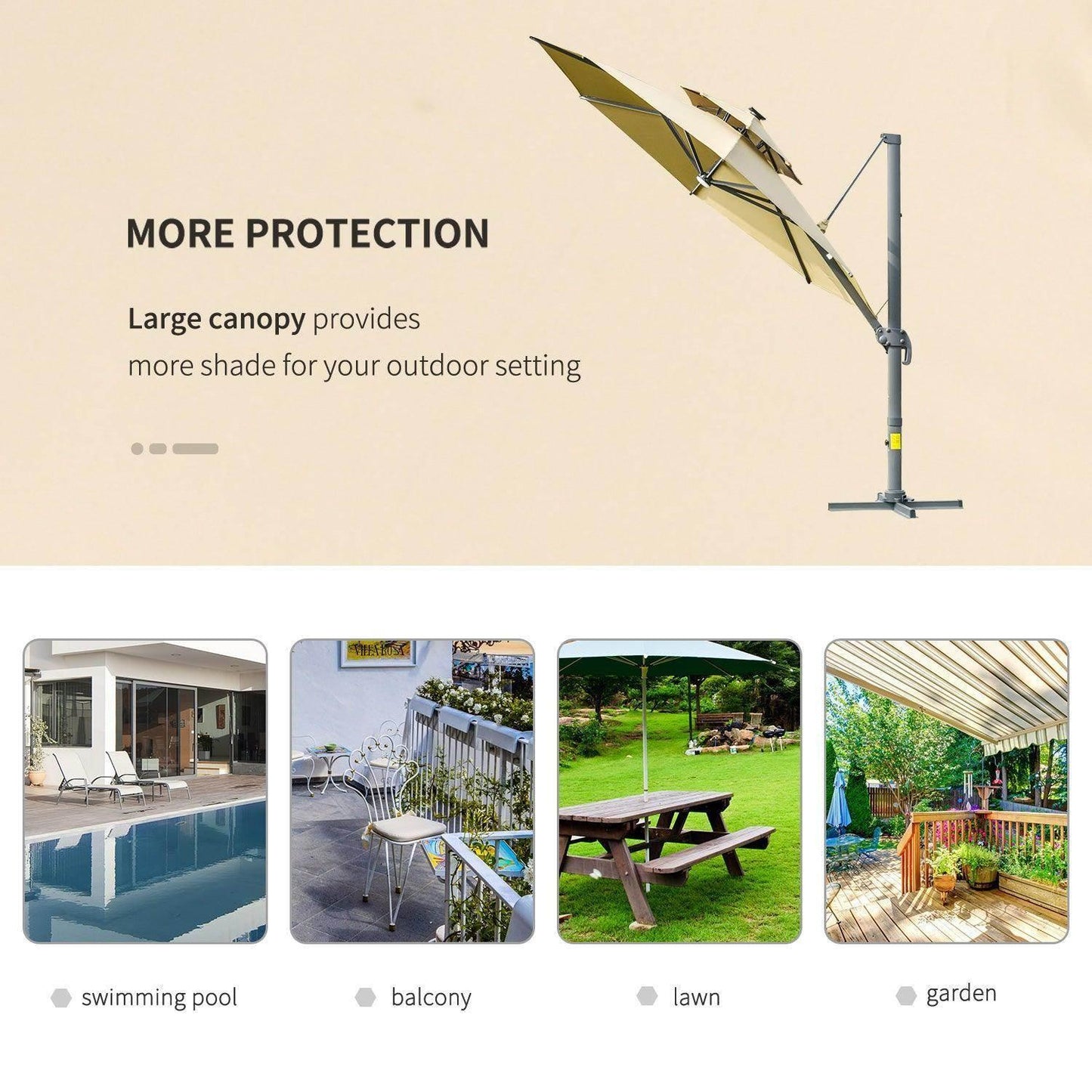 Outsunny 3m Cantilever Parasol - Adjustable Canopy - Outdoor Umbrella - ALL4U RETAILER LTD