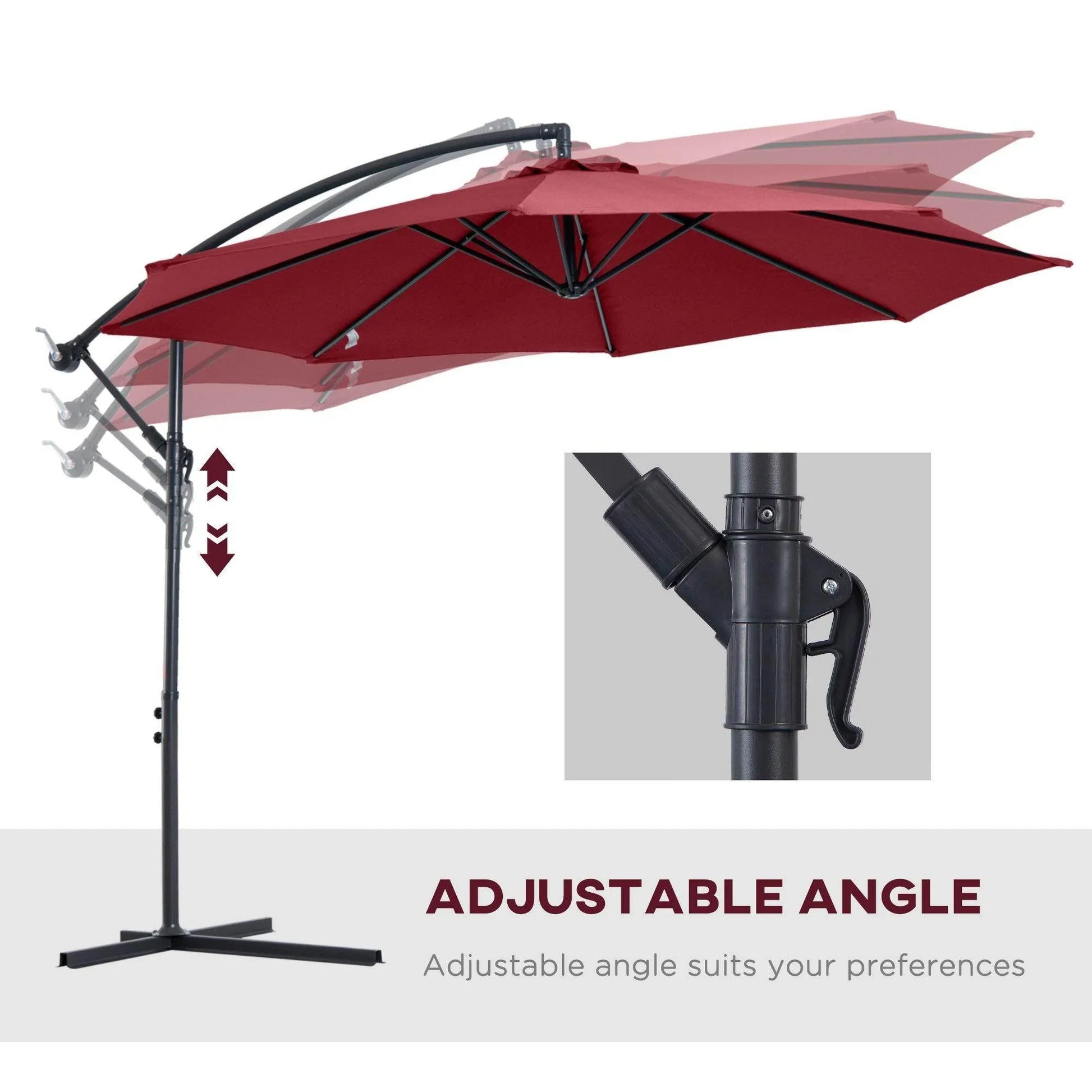 Outsunny 3m Cantilever Umbrella - Wine Red - ALL4U RETAILER LTD
