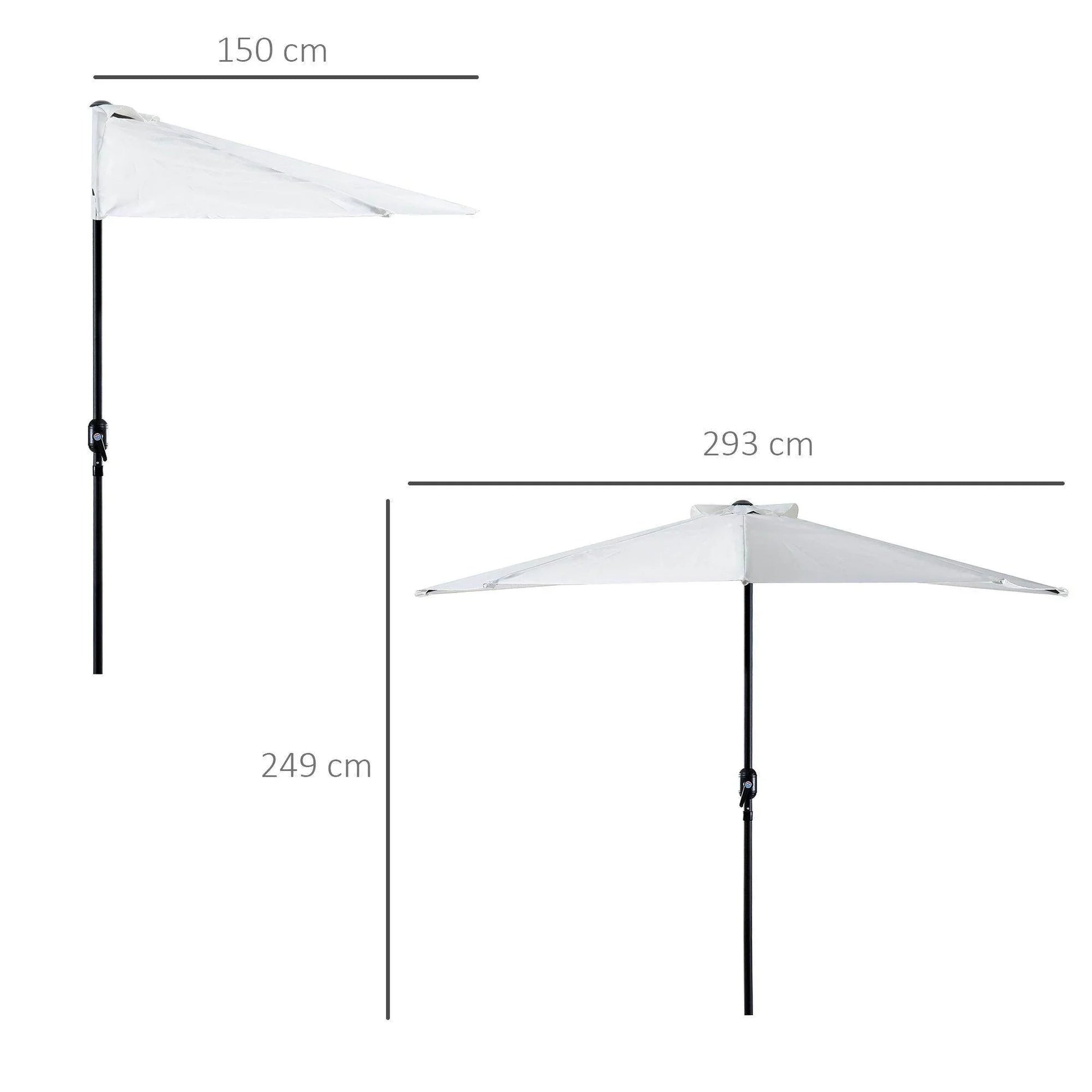 Outsunny 3m Half Round Umbrella - White - ALL4U RETAILER LTD