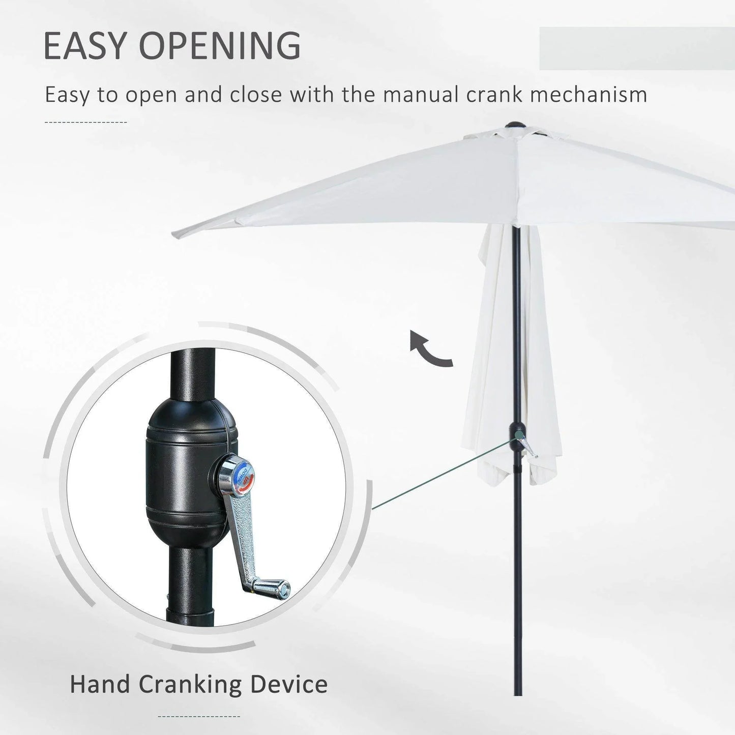 Outsunny 3m Half Round Umbrella - White - ALL4U RETAILER LTD