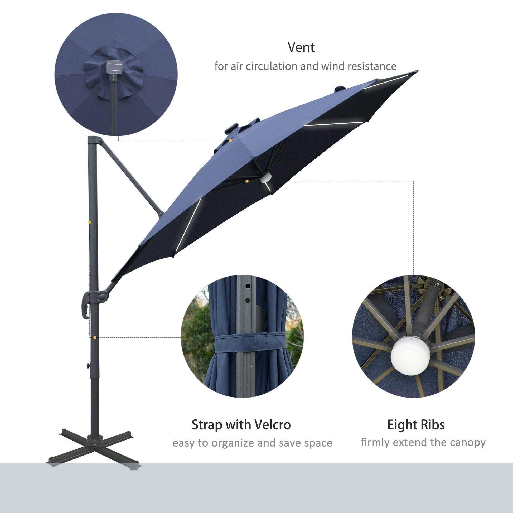Outsunny 3m Roma Cantilever Umbrella in Blue - ALL4U RETAILER LTD
