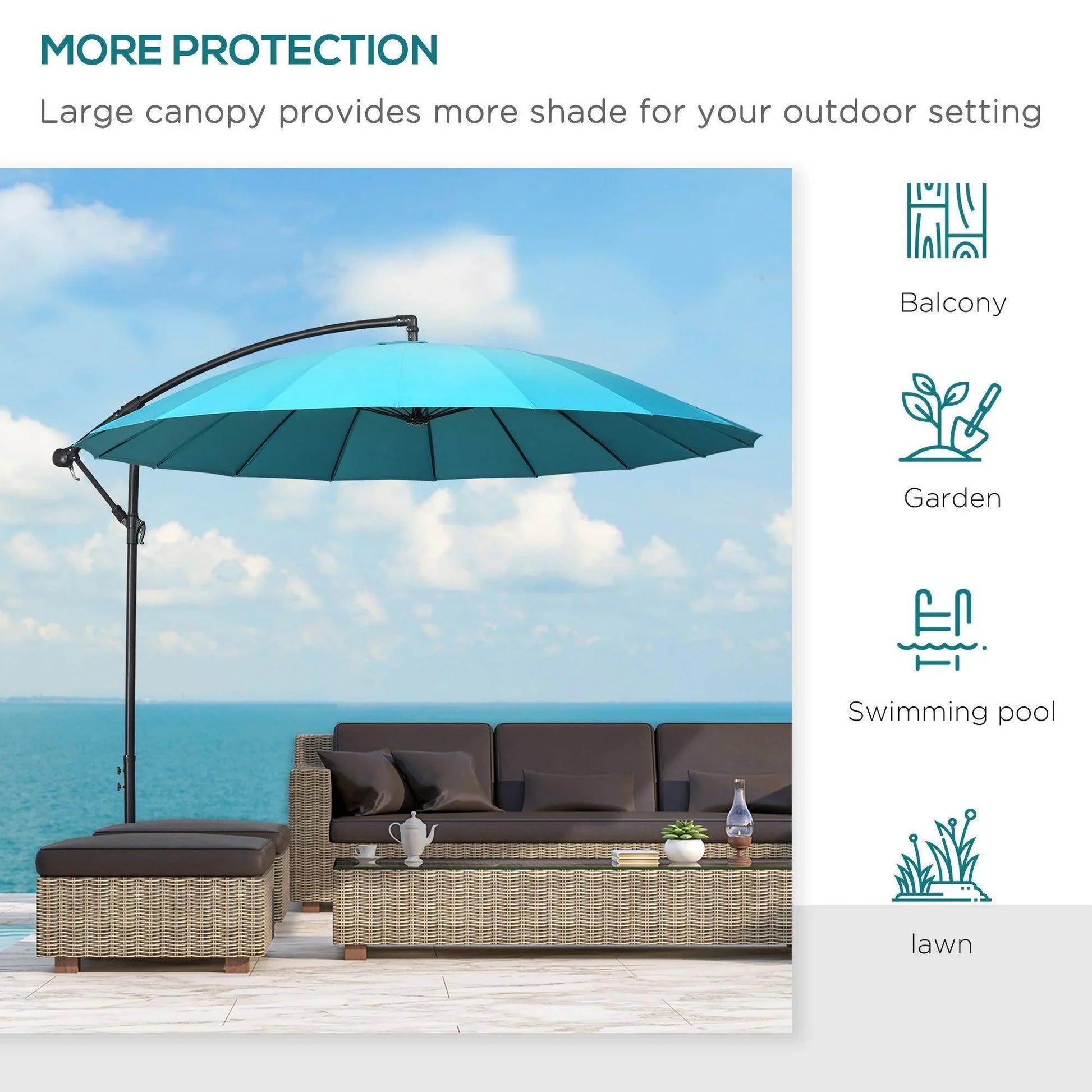 Outsunny 3m Turquoise Cantilever Umbrella - ALL4U RETAILER LTD