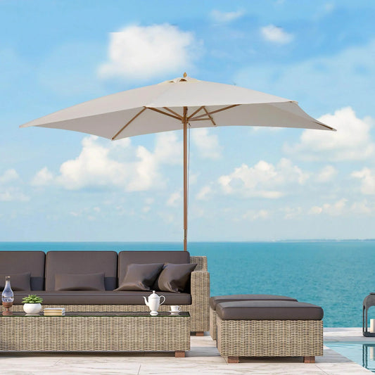 Wooden patio parasol in cream with wicker outdoor sofa set by ocean, ALL4U RETAILER LTD