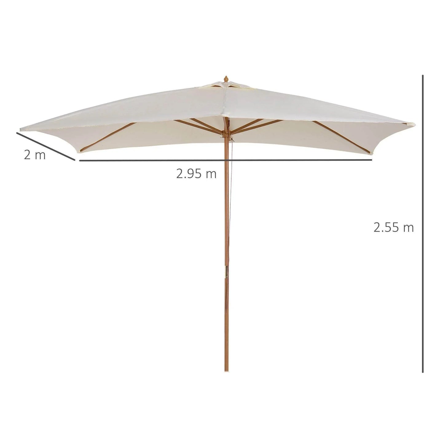 Cream wooden patio parasol umbrella with canopy, 2.95x2m, for garden or outdoor shade