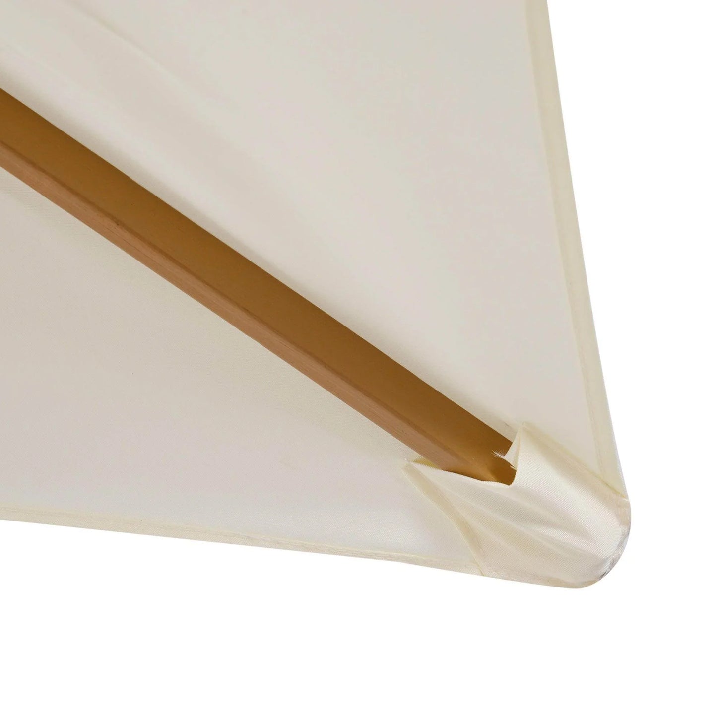 Close-up of cream wooden patio parasol canopy corner from ALL4U RETAILER LTD home and garden.