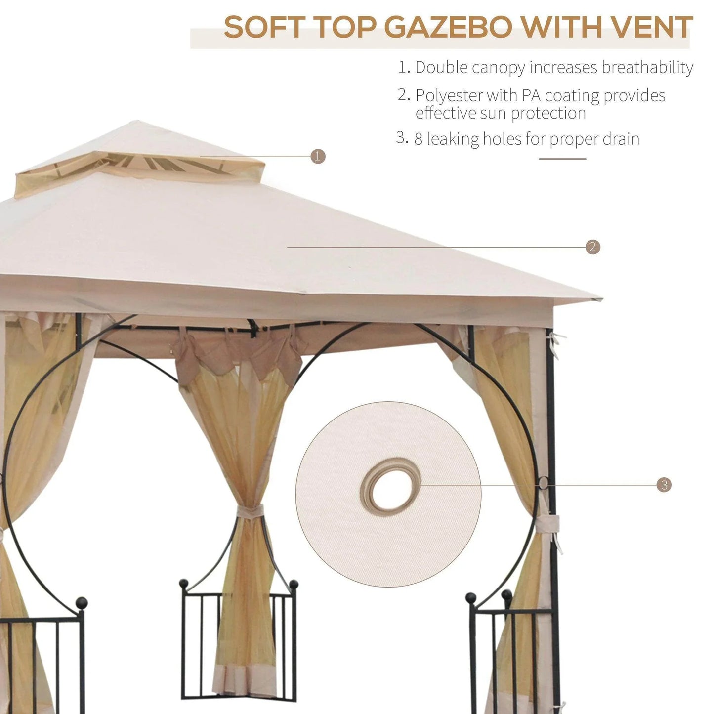 Outsunny 3x3M Gazebo Canopy - Double Tier Sun Shade - ALL4U RETAILER LTD