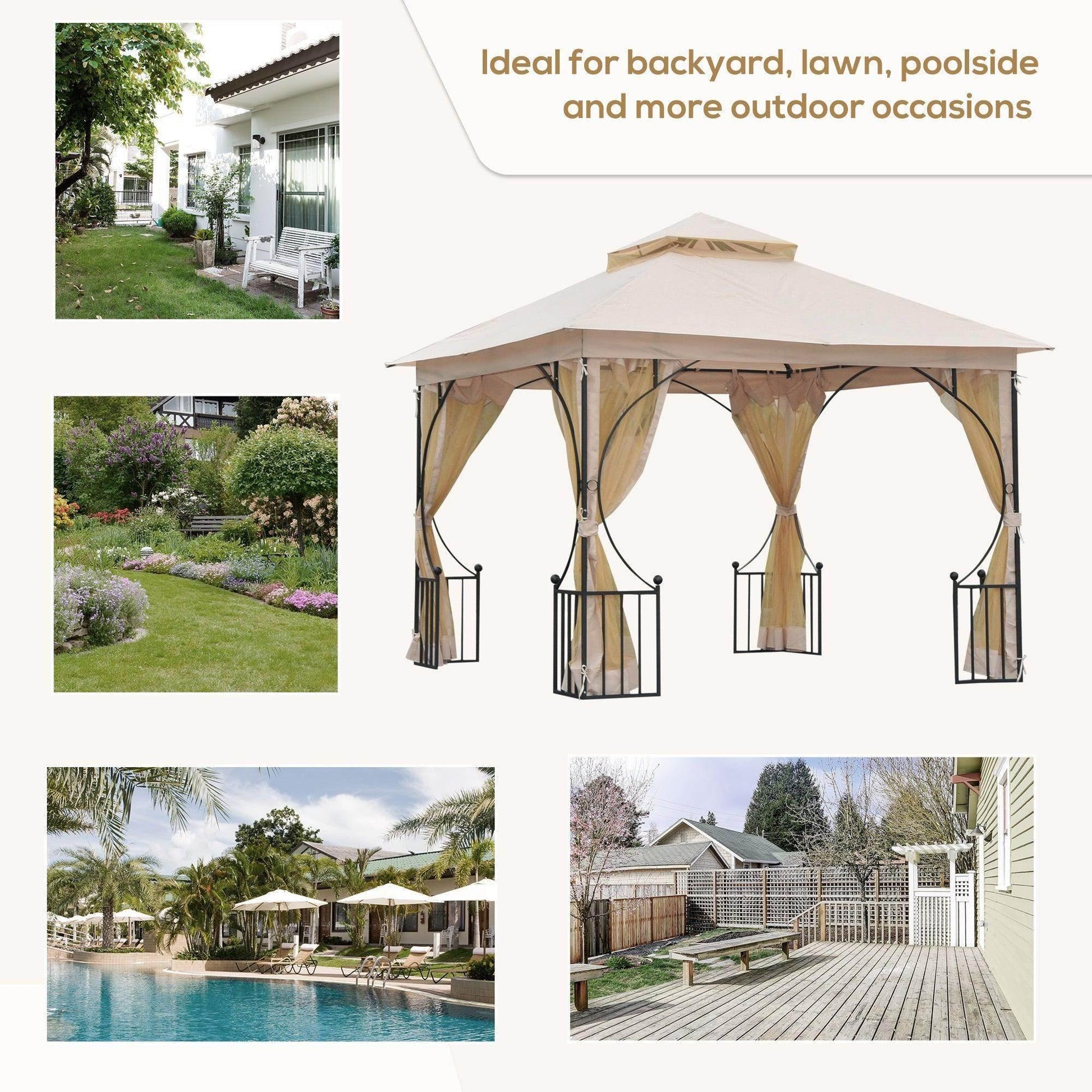 Outsunny 3x3M Gazebo Canopy - Double Tier Sun Shade - ALL4U RETAILER LTD