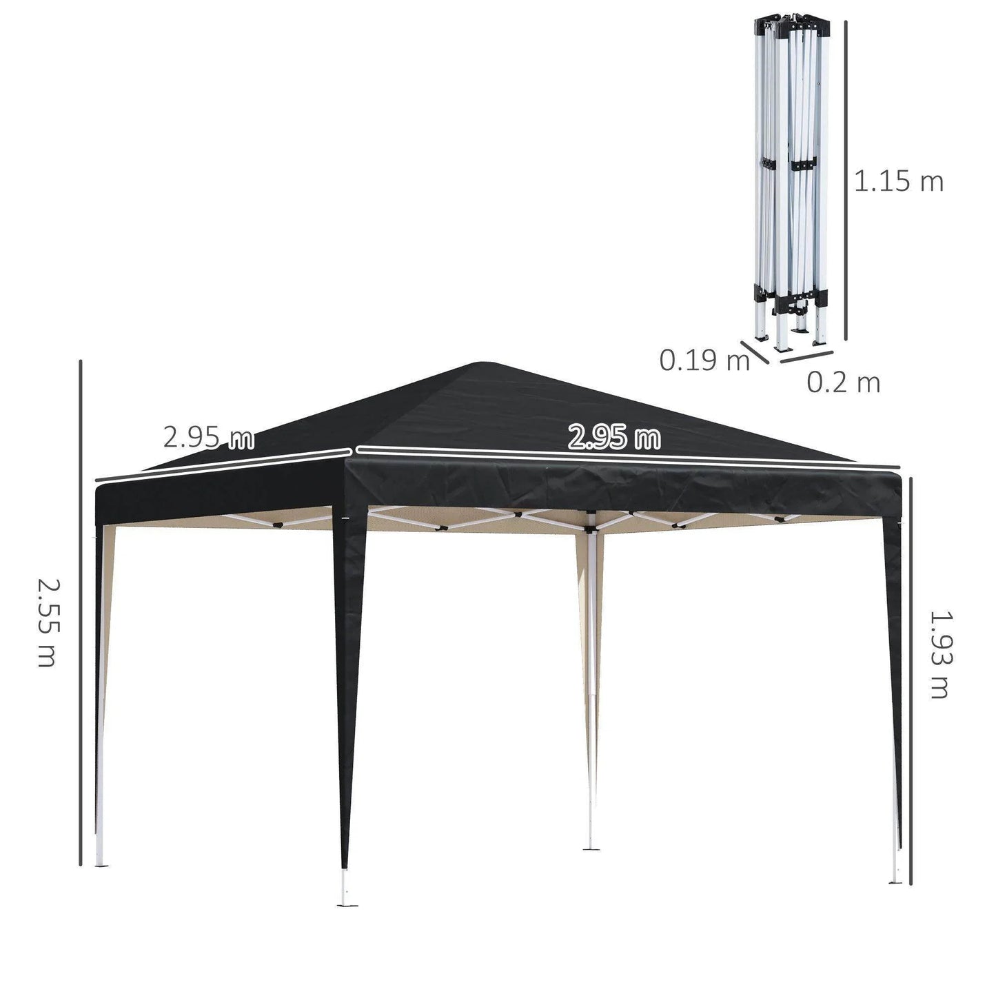 Outsunny 3x3m Garden Gazebo - Black Canopy - ALL4U RETAILER LTD